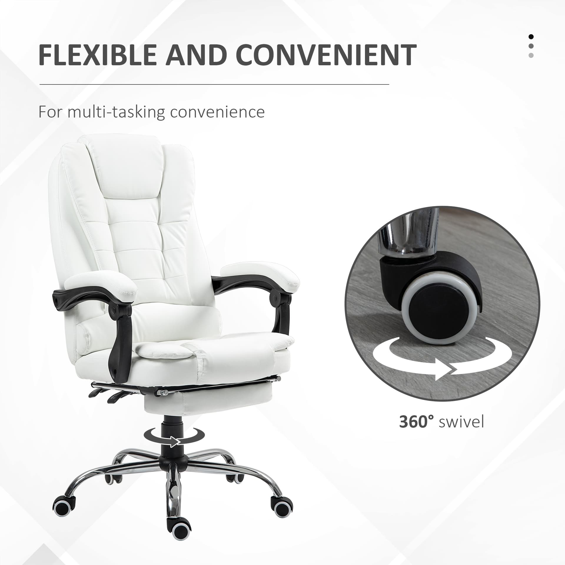 High Back Office Chair PU Leather Executive Office Chair with Retractable Footrest Padded Armrest White