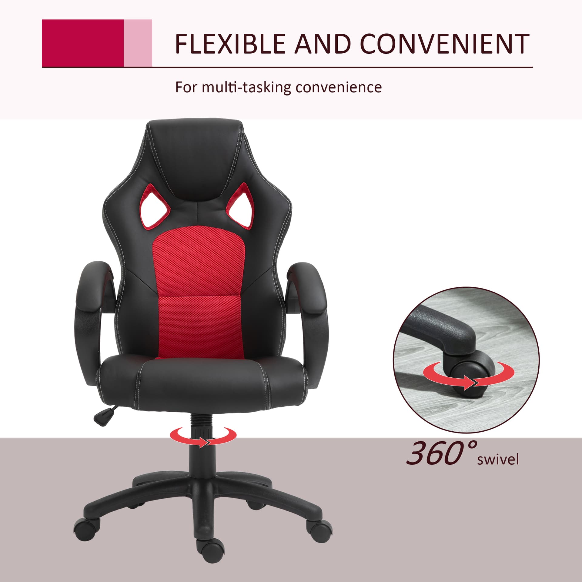Racing Gaming Chair Office Chair Computer Desk Gamer Chair with Swivel Wheels, Padded Headrest, Tilt Function, Red