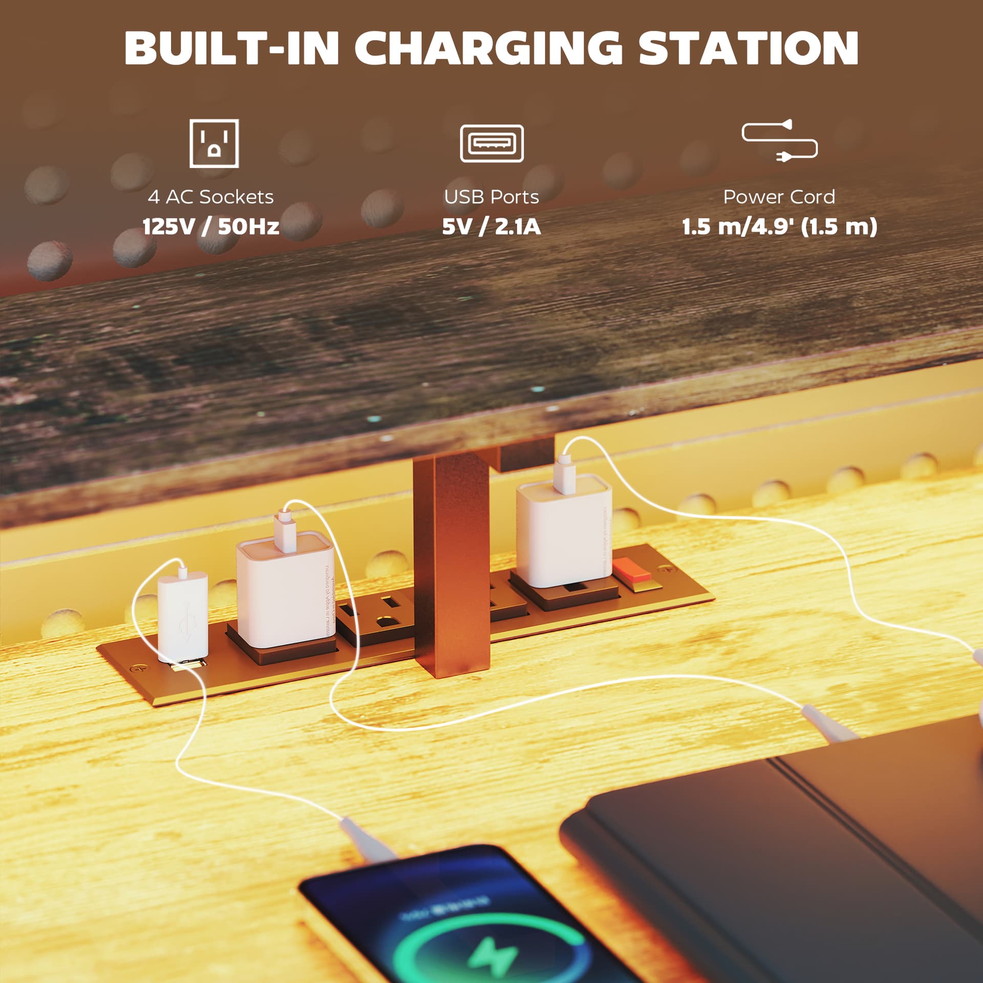 76" Gaming Desk, Computer Table with RGB Lights, USB Ports, Monitor Stand and 2 Fabric Drawers, Rustic Brown