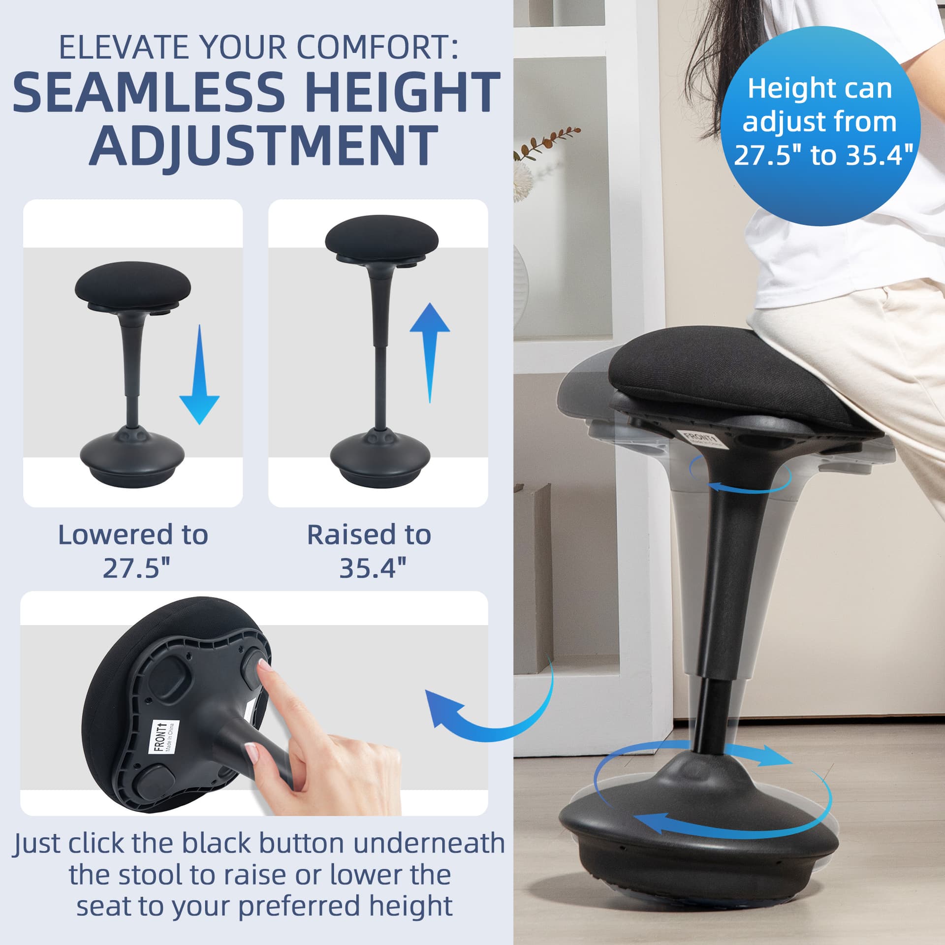 Swivel Standing Desk Chair, Backless Wobble Stool Chair, Adjustable Active Ergonomic Standing Stool with Rocking Motion