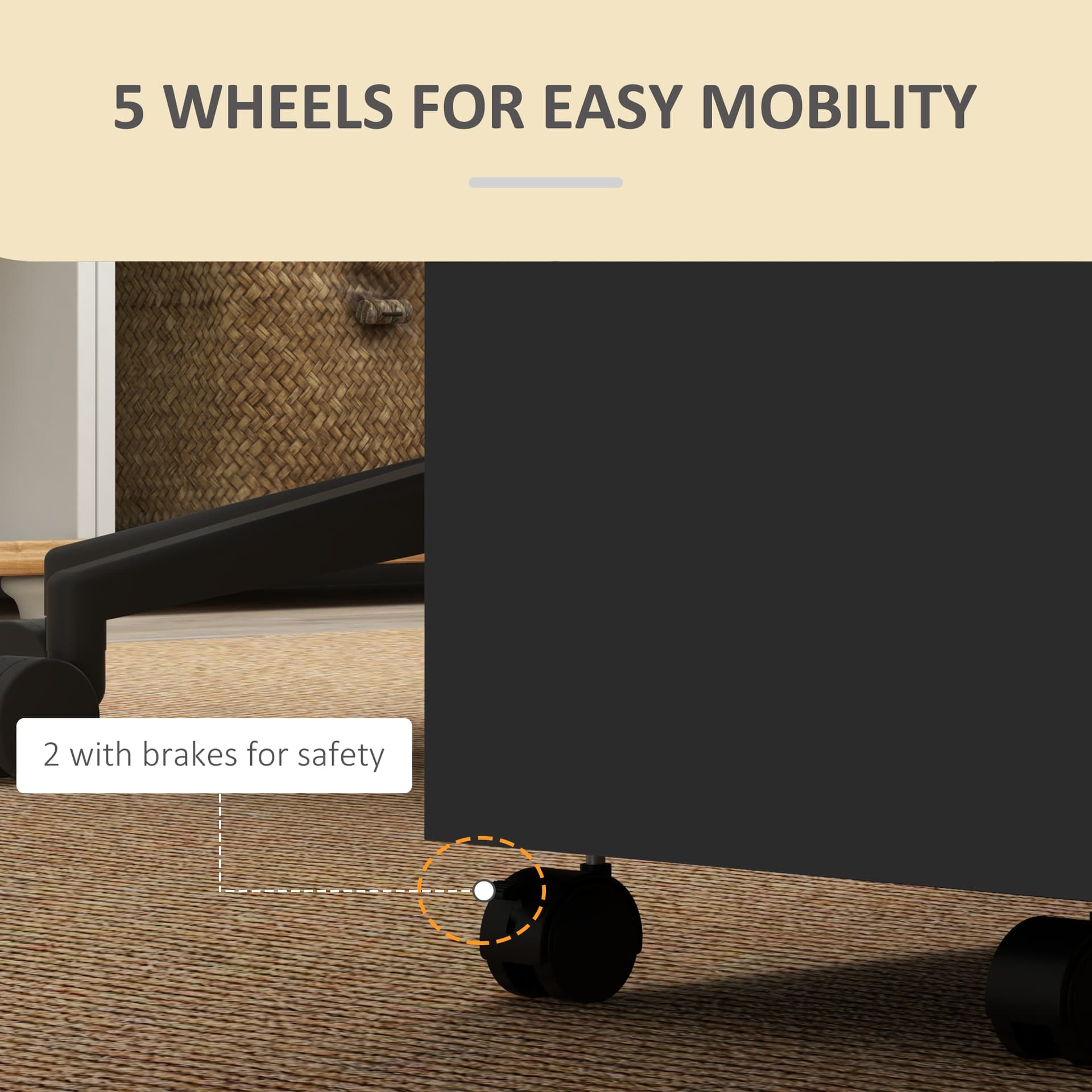 Mobile Filing Cabinet with 2 Drawers, Office Storage Cabinet with 5 Wheels, Black Wood Grain