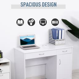 Computer Desk with Storage Drawers, Study Writing Table with Cabinet Adjustable Shelf for Home Office Workstation Bedroom, White