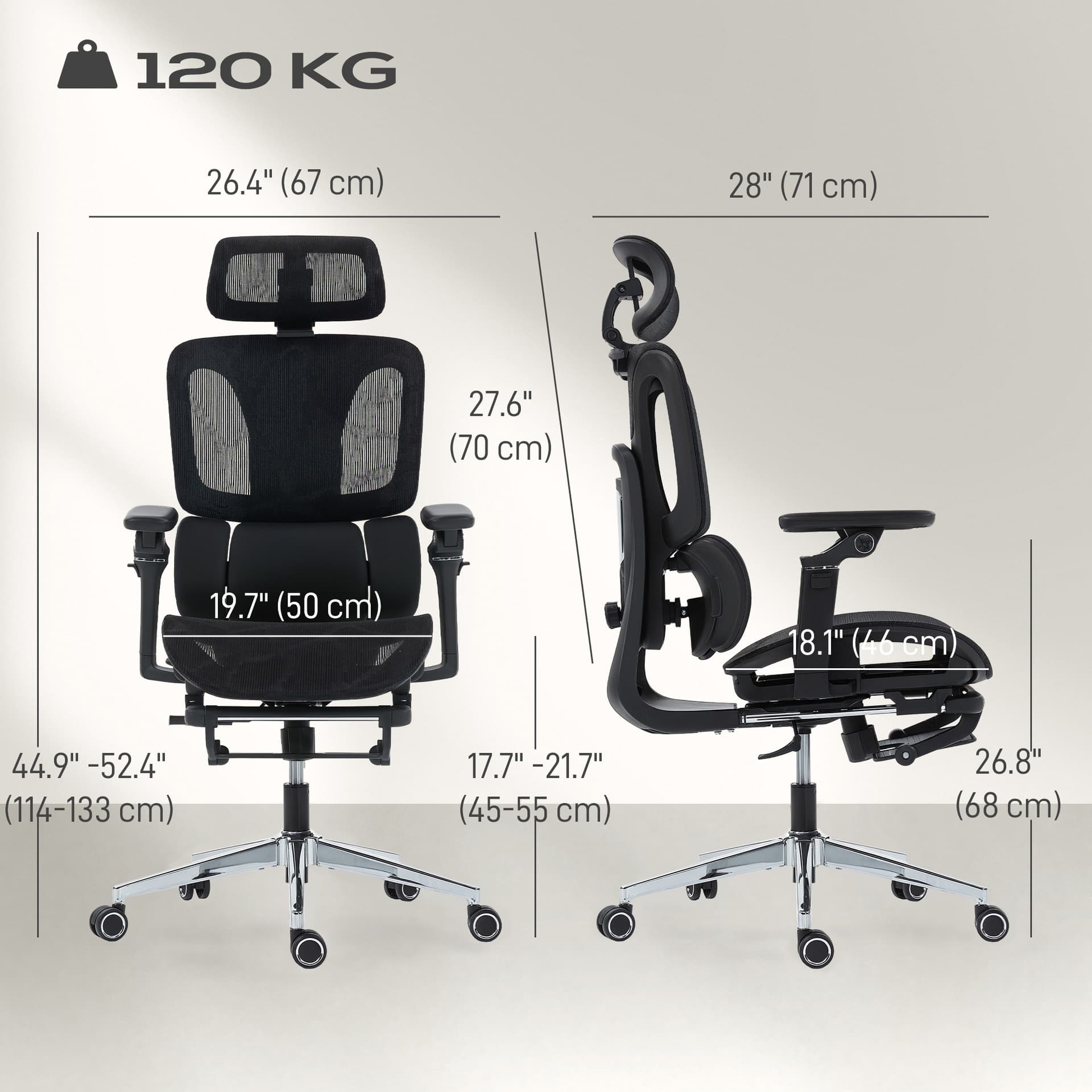 Ergonomic Office Chair, Mesh Computer Chair with High Back, Lumbar Support, 6D Armrests, Headrest, Footrest, Black