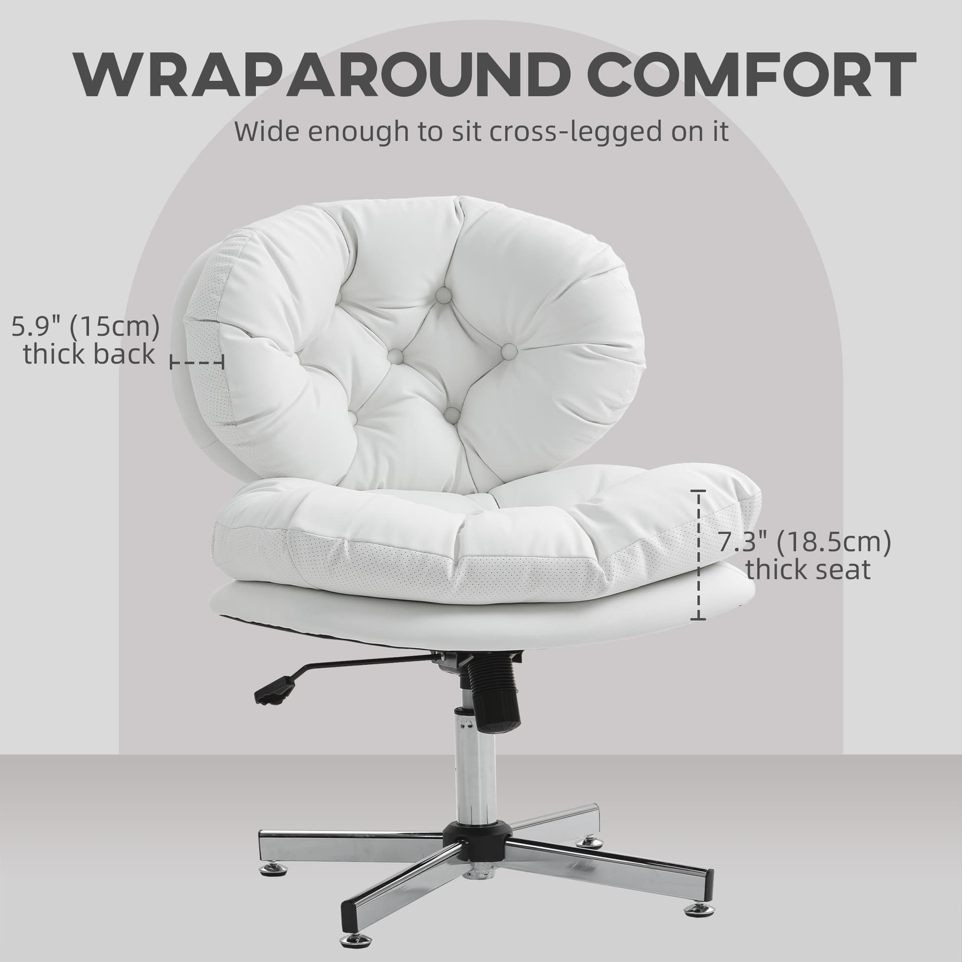 Computer Desk Chair, Armless Office Chair with Wide Padded Seat and Adjustable Height, White