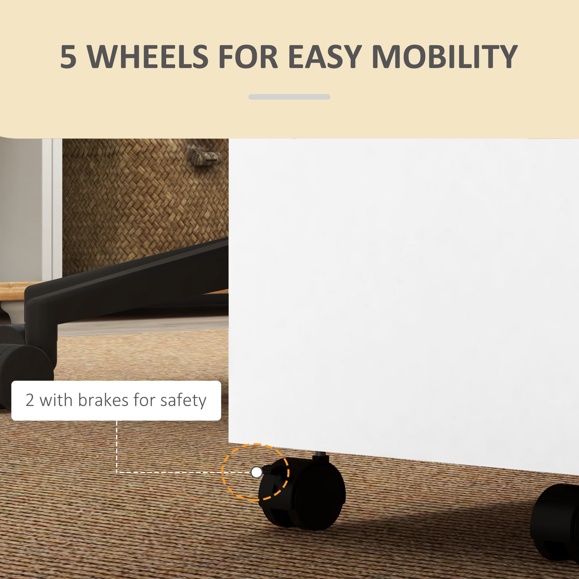 Mobile Filing Cabinet with 2 Drawers, Office Storage Cabinet with 5 Wheels, White Wood Grain