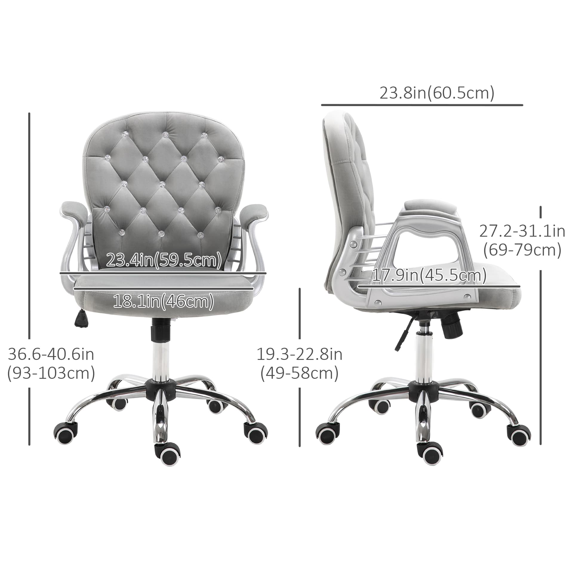 Office Chair, Comfortable Computer Desk Chair with Padded Seat and Adjustable Height, Tufted Back, Grey