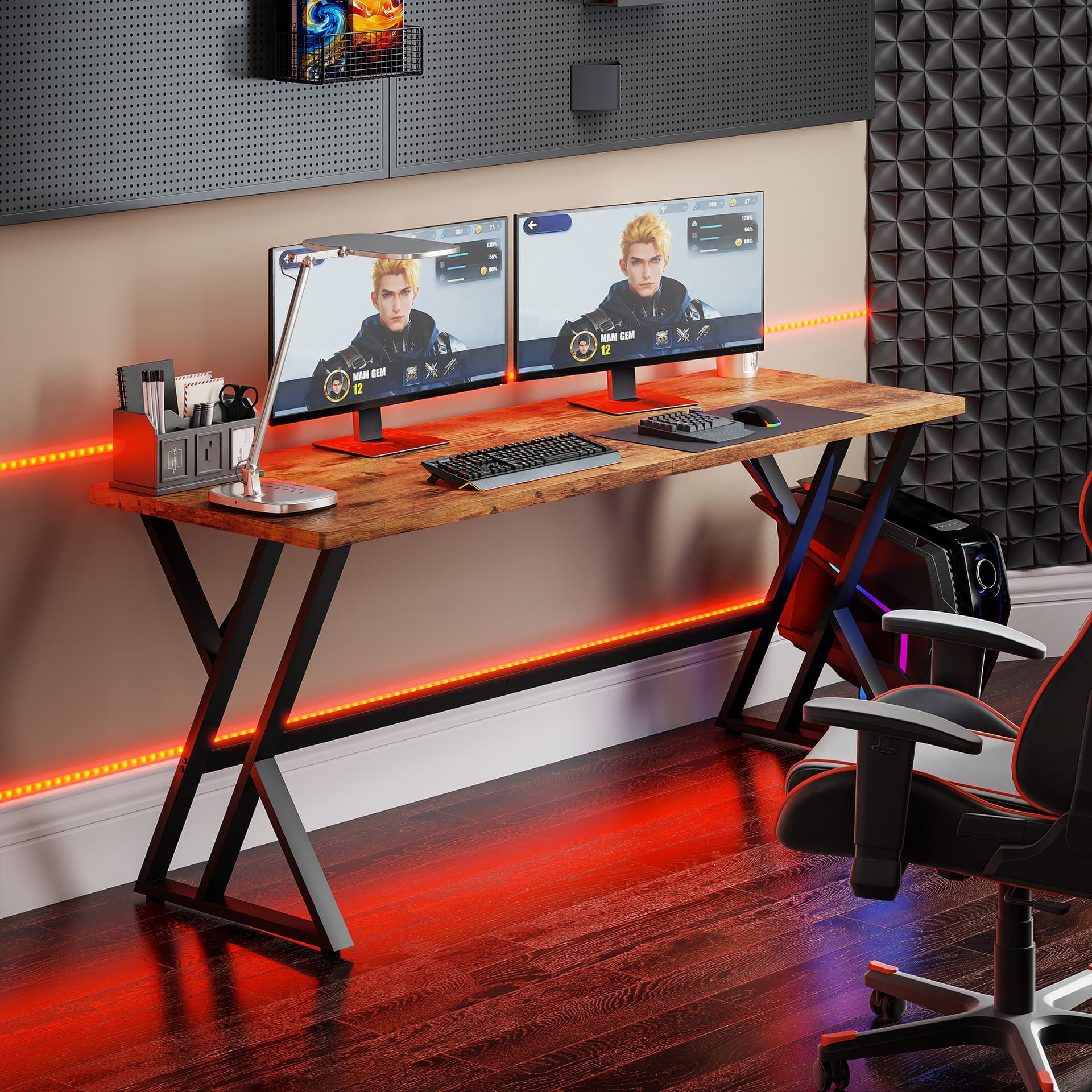 71" Computer Desk, Industrial Writing Table with X-Shaped Frame for Home Office, Rustic Brown