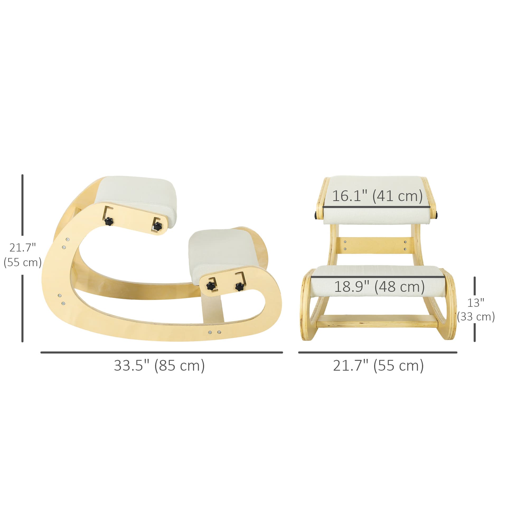 Ergonomic Kneeling Chair, Adjustable Rocking Wood Kneeling Stool, Desk Chair, Improve Posture, Cream White