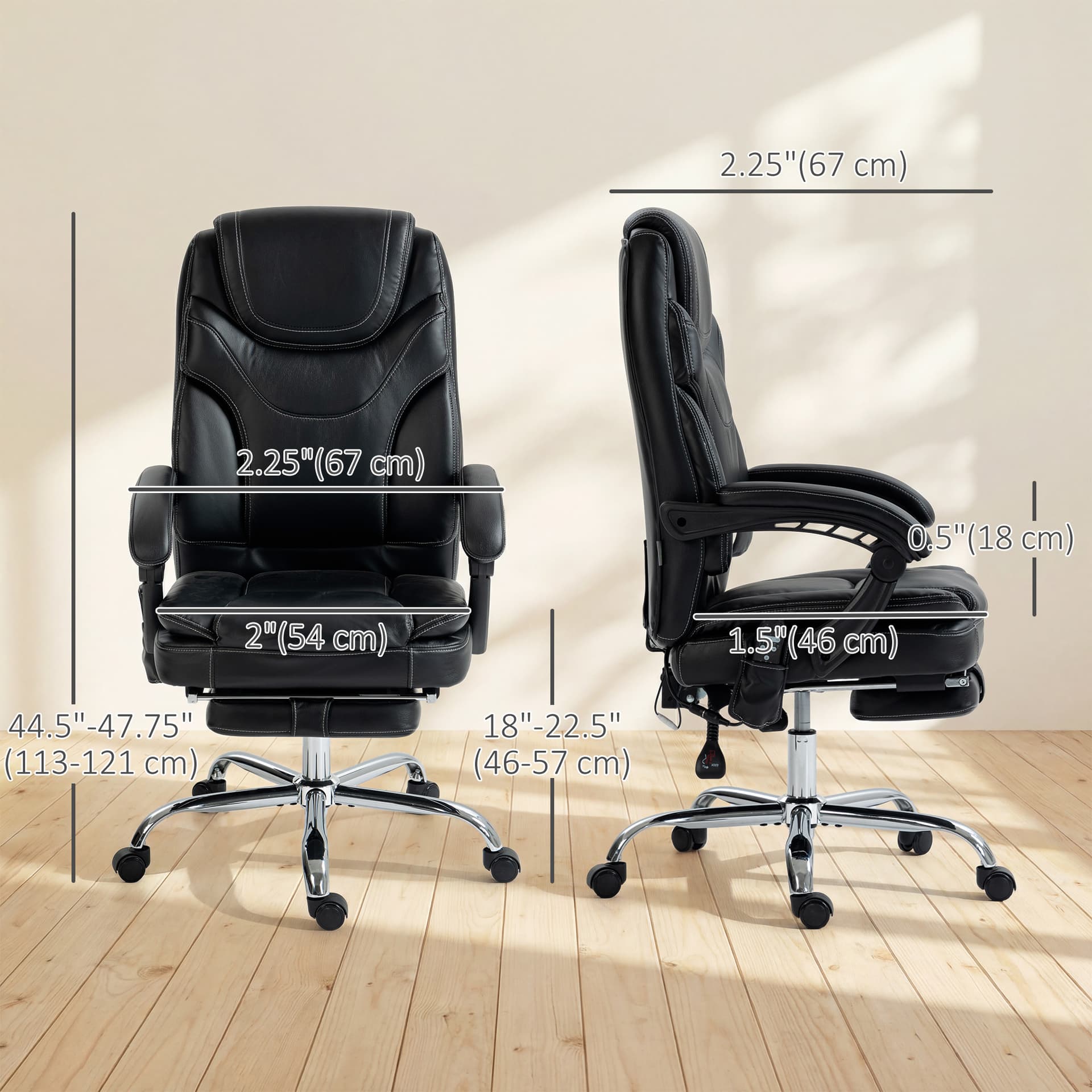 6 Point Vibration Massage Office Chair, PU Leather Heated Reclining Computer Chair with Footrest, Black