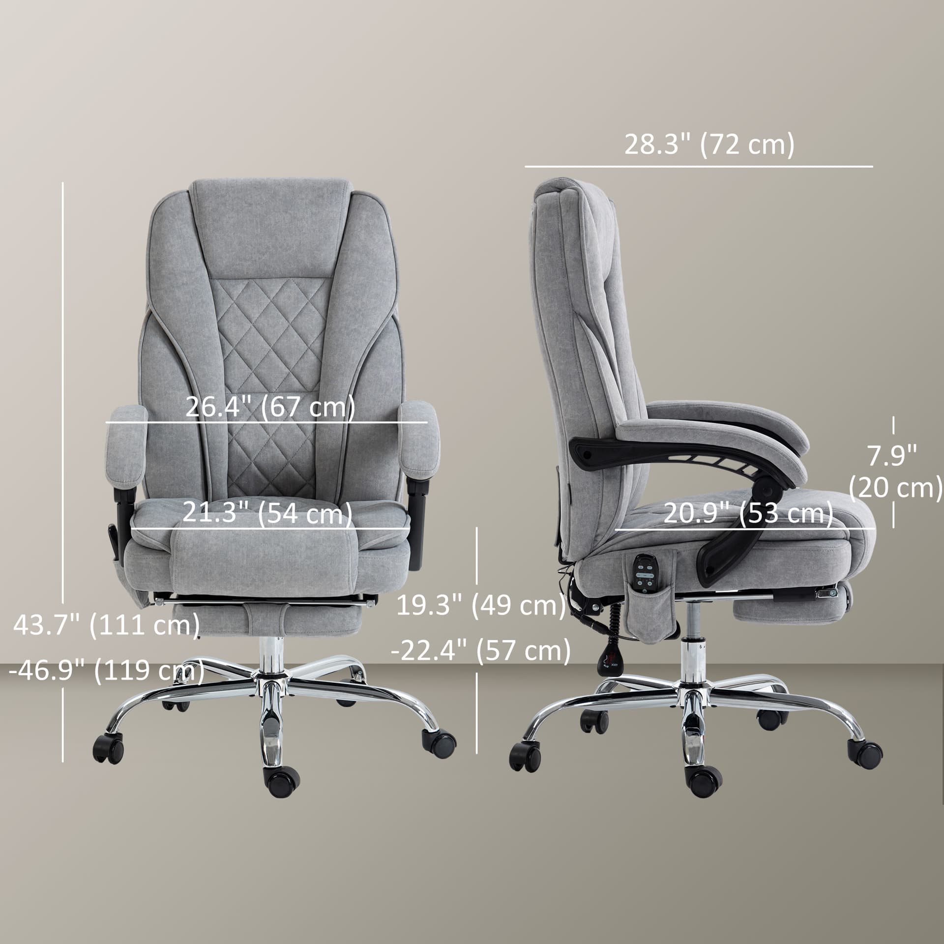 Massage Office Chair, Reclining Computer Chair with Adjustable Height and Footrest, Grey