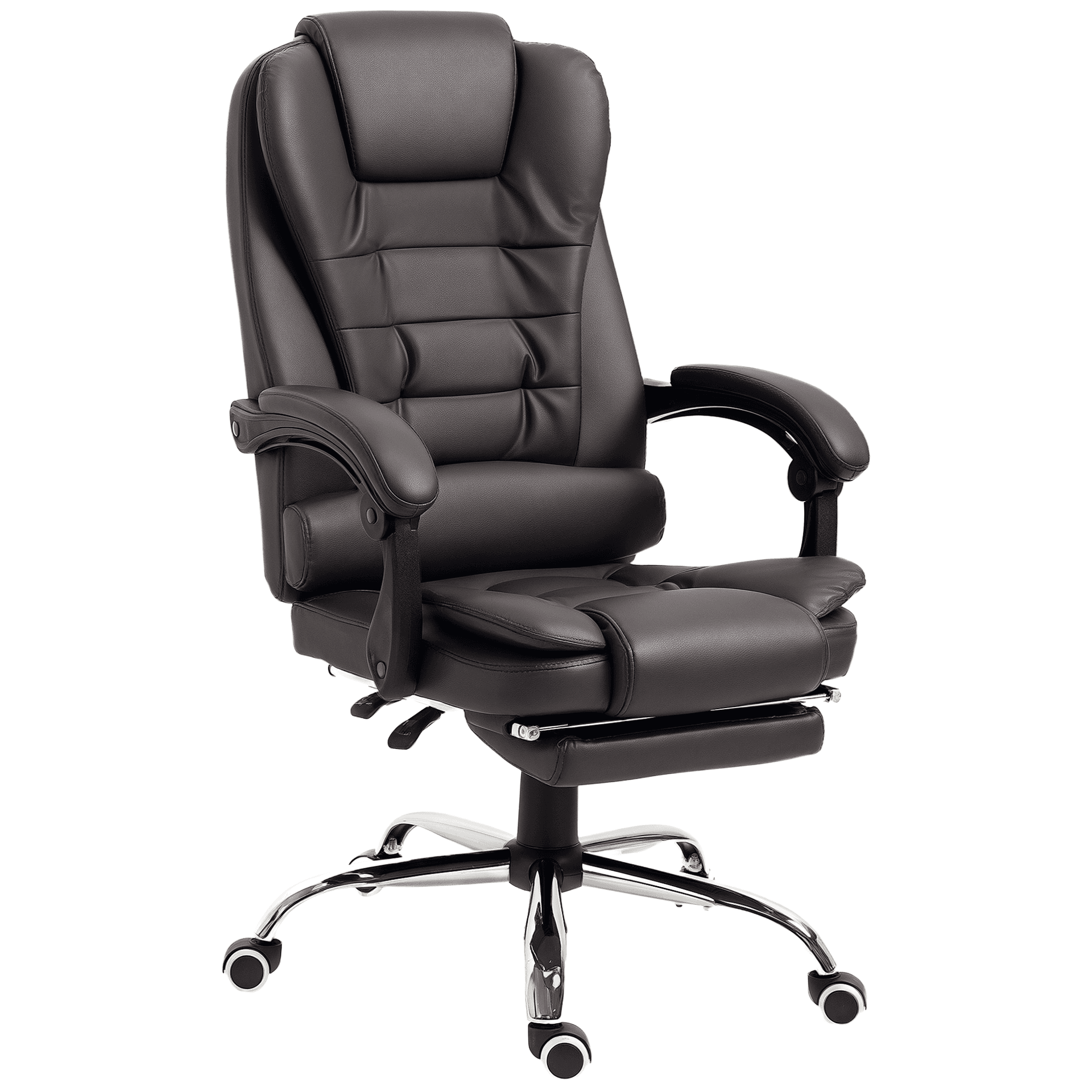 High Back Office Chair PU Leather Executive Office Chair with Retractable Footrest Padded Armrest Coffee - Executive & Manager Chairs - Office Furniture