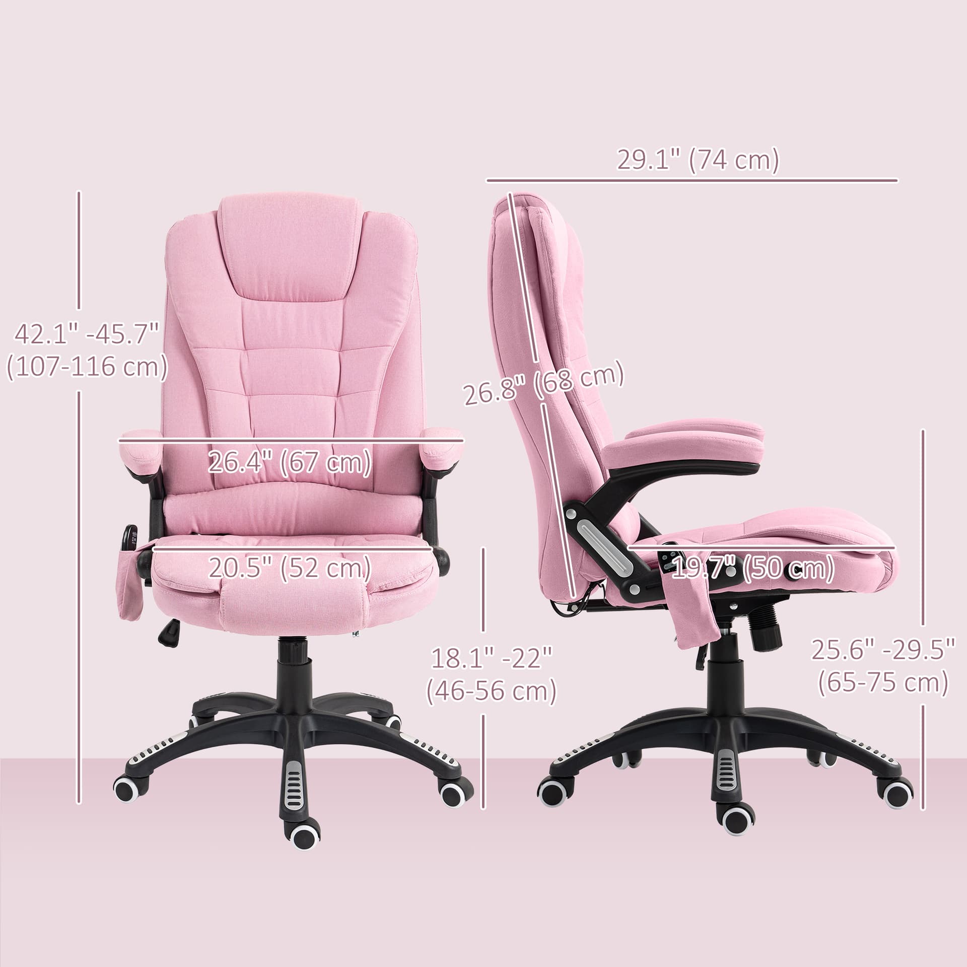 6 Point Vibrating Massage Home Office Chair High Back Executive Chair with Reclining Back, Swivel Wheels, Pink