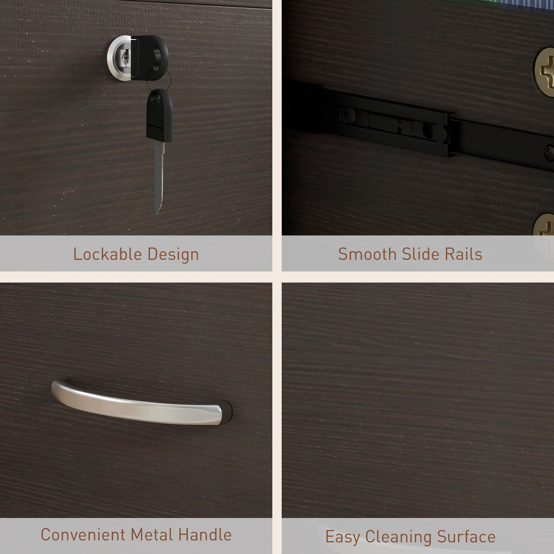 2 Drawer File Cabinet with Lock, Office Filing Cabinet, Hanging Bar for Letter Size, Home Office, Espresso