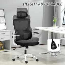 Ergonomic Office Chair with Auto-Adaptive Lumbar Support, High Back Desk Chair with Adjustable Headrest & Height, Rotatable Arm, Rocking Function, Grey