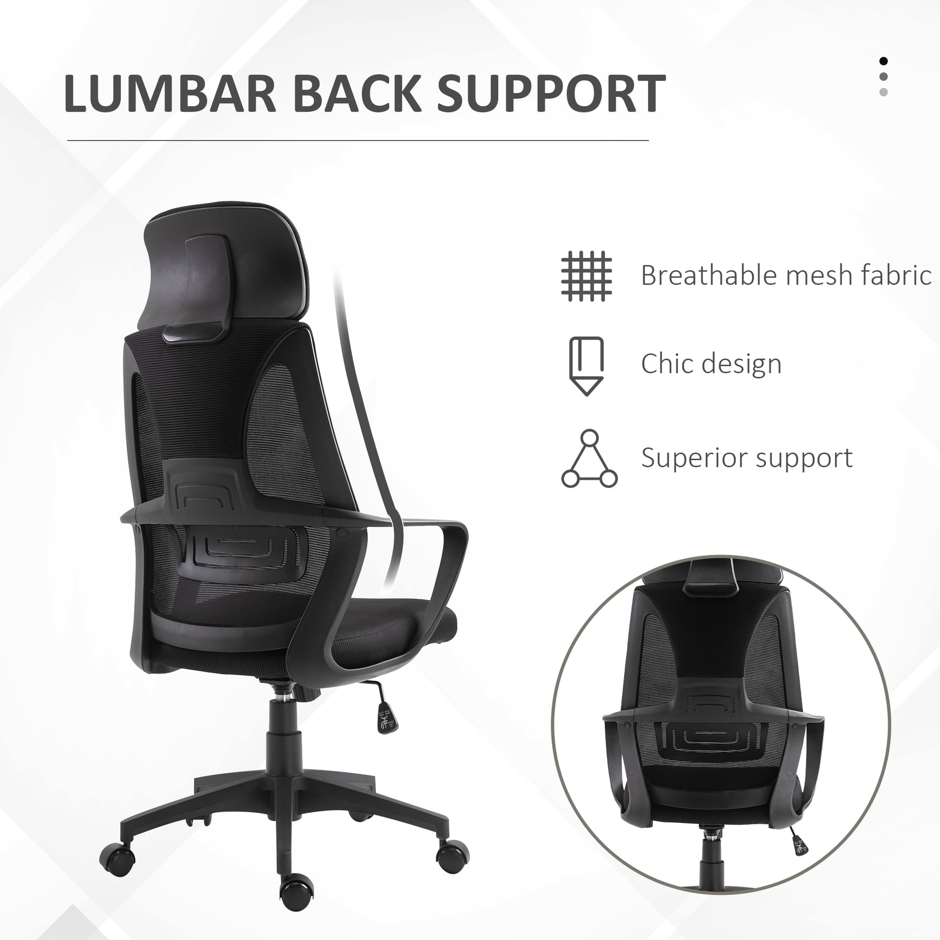 Ergonomic Office Chair with Up&Down Headrest with Adjustable Tilt Angle, Height Adjustable Swivel Seat, Lumbar Support, Black