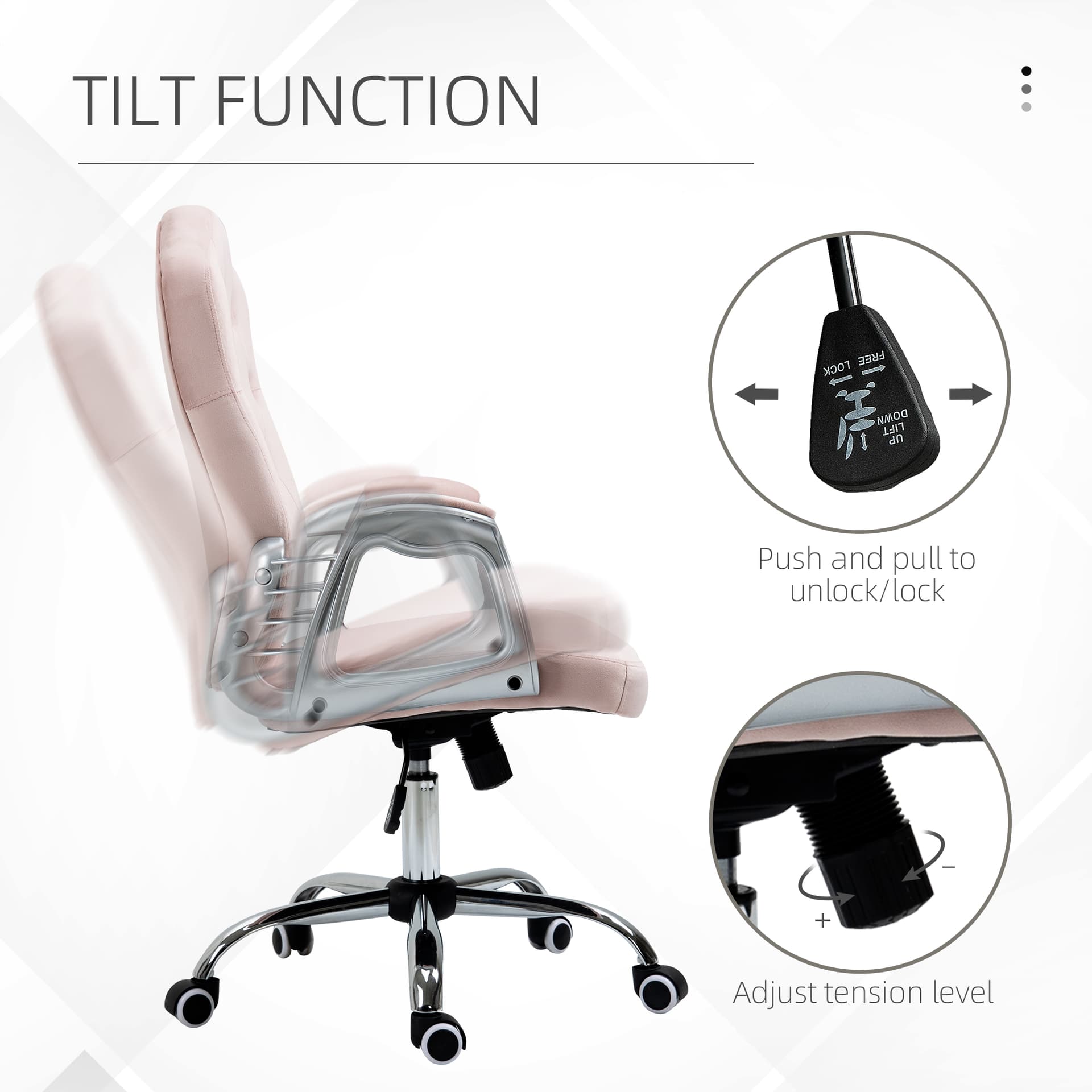 Office Chair, Velvet Computer Chair, Button Tufted Desk Chair with Swivel Wheels, Adjustable Height, Tilt Function, Pink