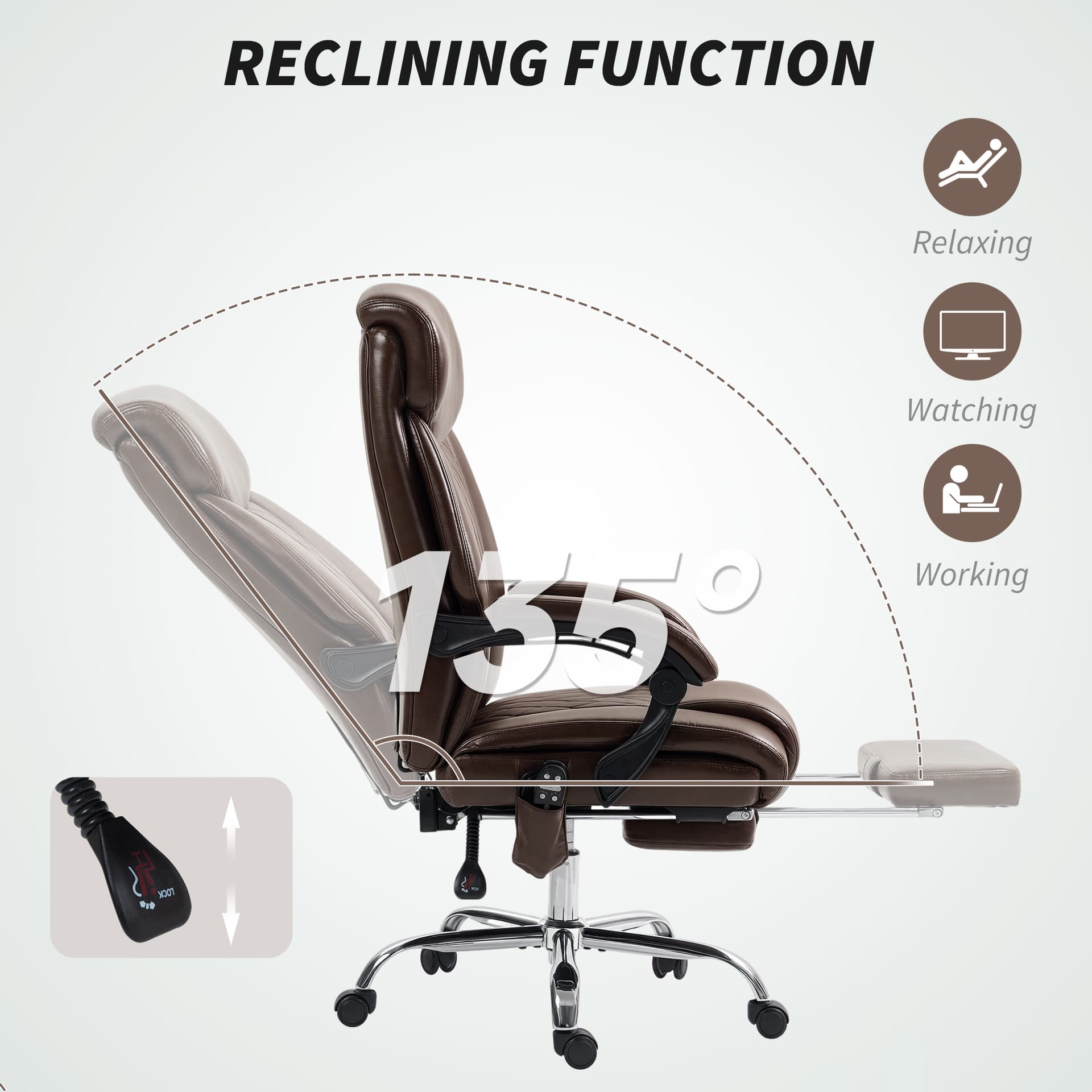 6 Point Massage Office Chair with Remote, Ergonomic Reclining Computer Desk Chair with Footrest, Side Pocket, Dark Brown