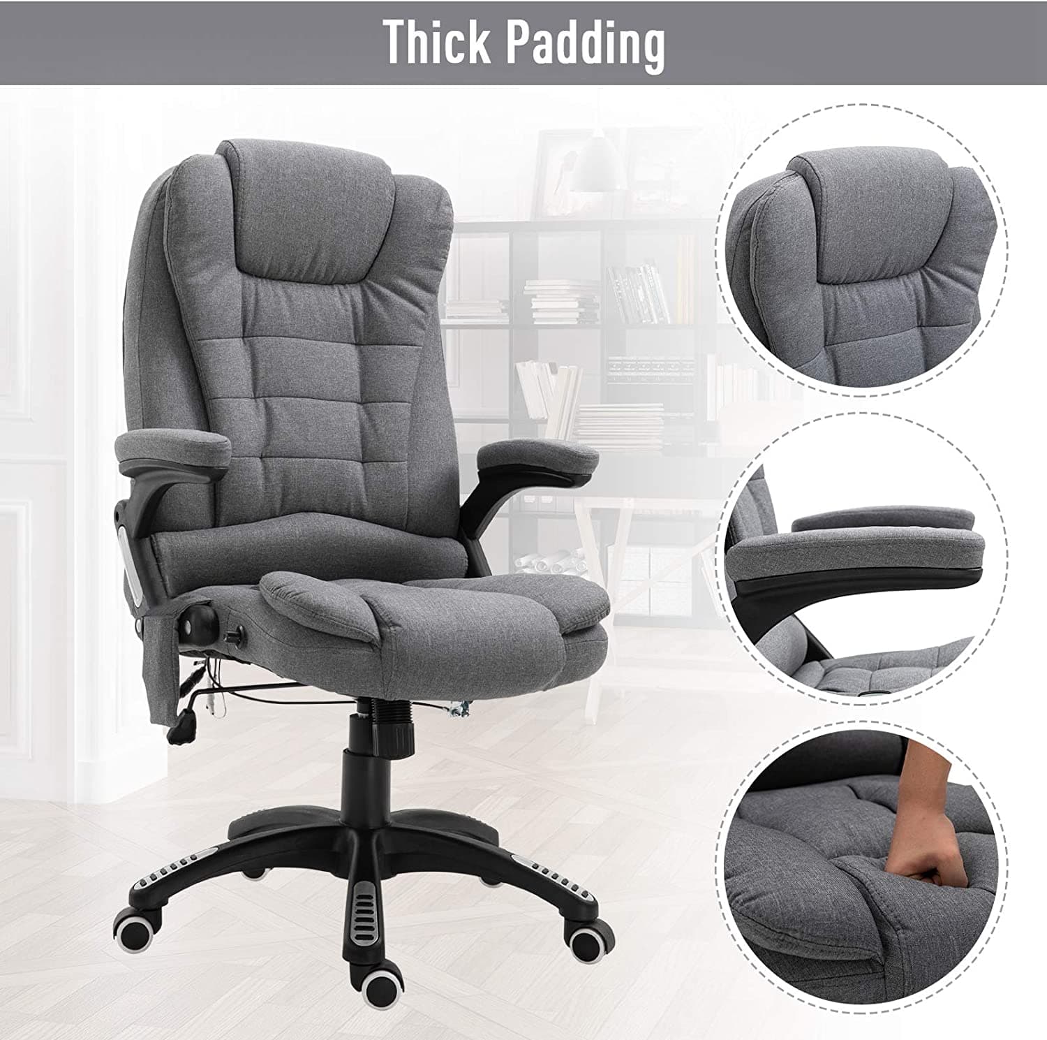 High Back Adjustable Massage Office Chair Ergonomic Reclining Executive Chair Home Office Furniture Grey