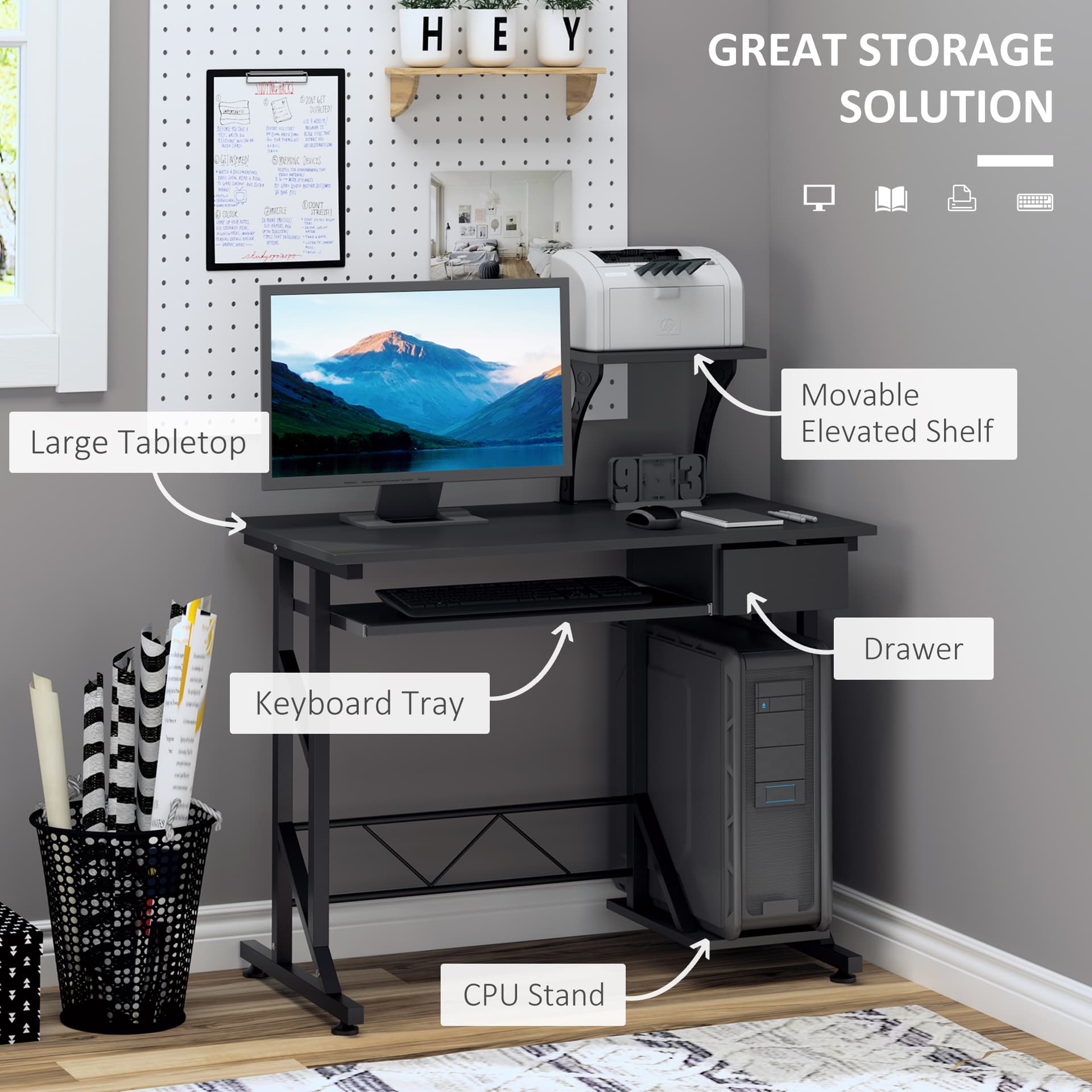 Computer Desk with Keyboard Tray, Writing Desk with Drawer, Workstation for Home Office, Black (35.4"Lx19.7"Wx39.4"H)