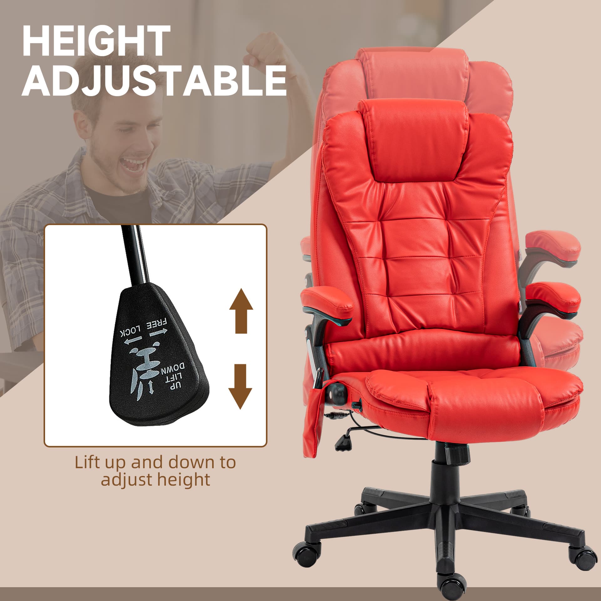 Adjustable Heated Ergonomic Massage Office Chair Swivel Vibrating High Back Faux Leather Executive Chair