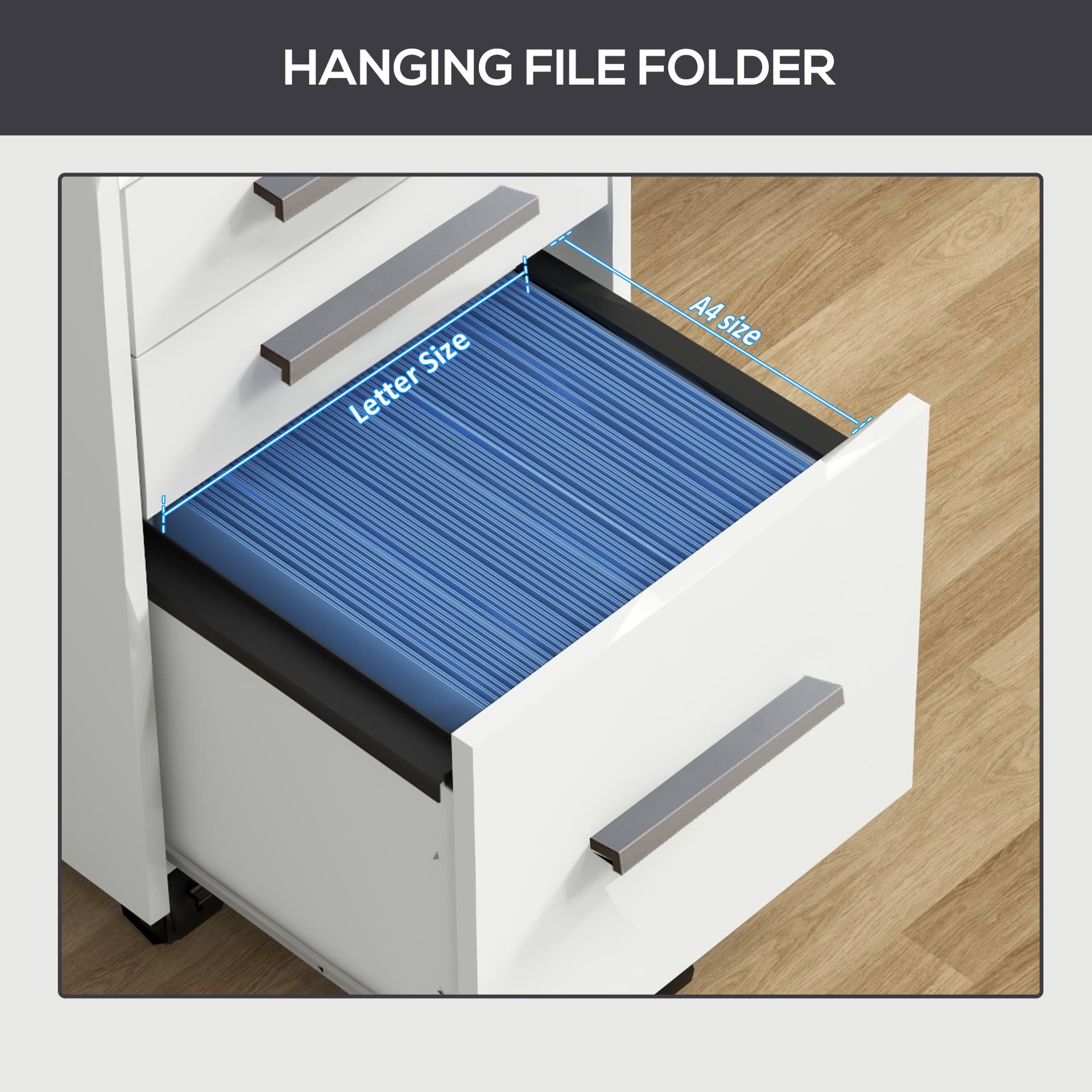 3 Drawer File Cabinet with Lock and Edged Top, Lockable Filing Cabinet on Wheels for Letter and A4 Size, White