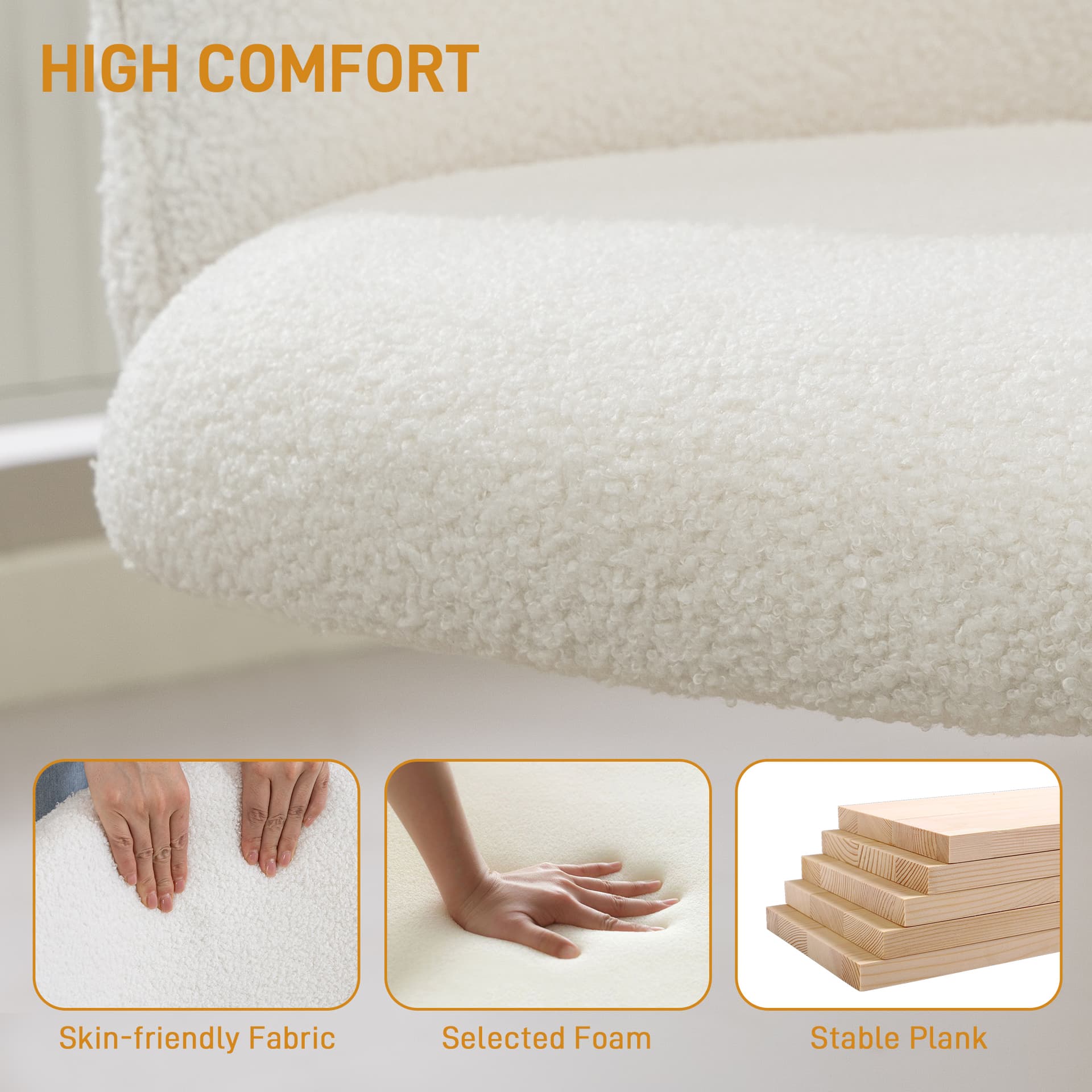 Office Chair, Teddy Fleece Upholstered Vanity Desk Chair, Cream White