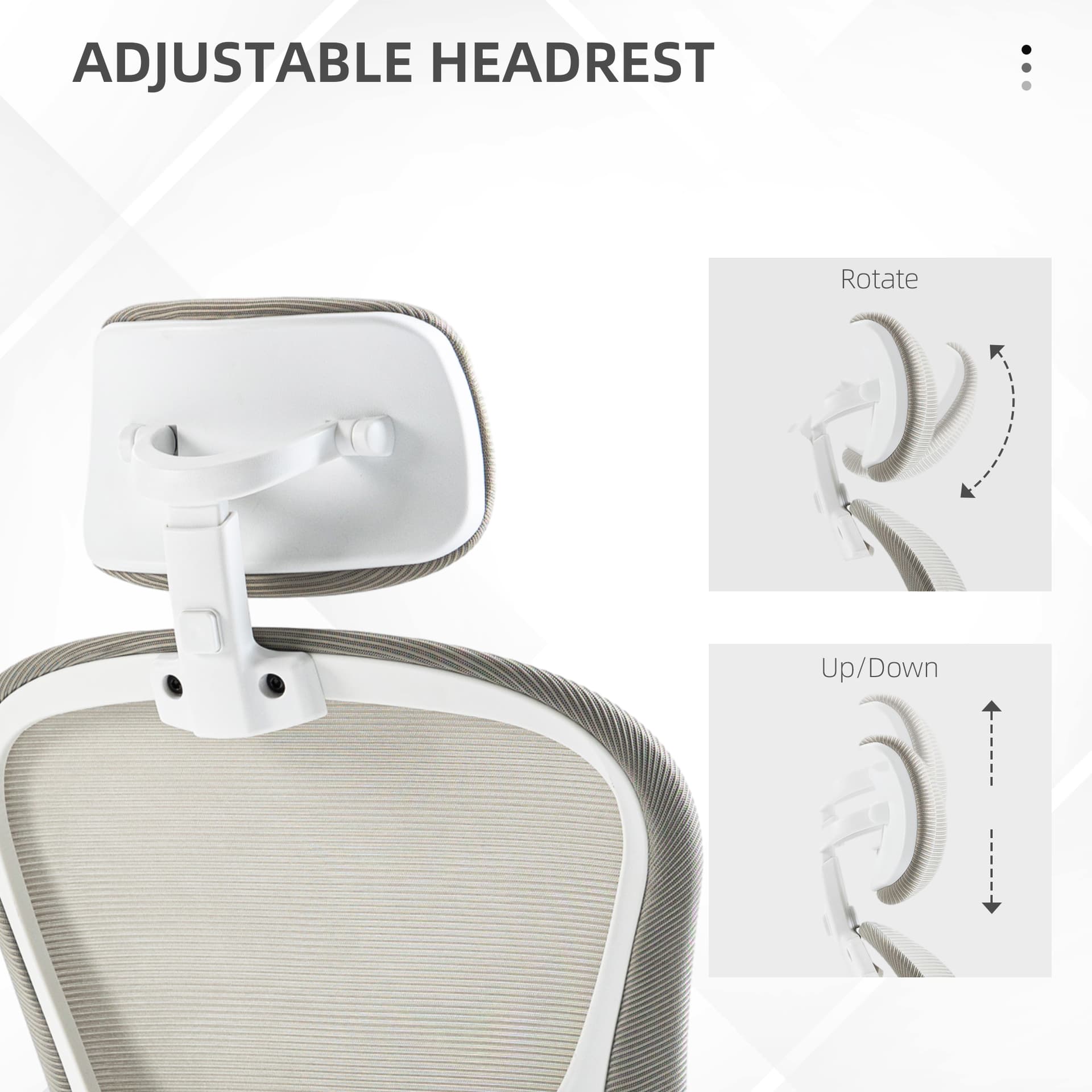 Office Chair, Mesh Computer Desk Chair with Adjustable Headrest, 4D Lumbar Support, Flip-up Arm, Grey