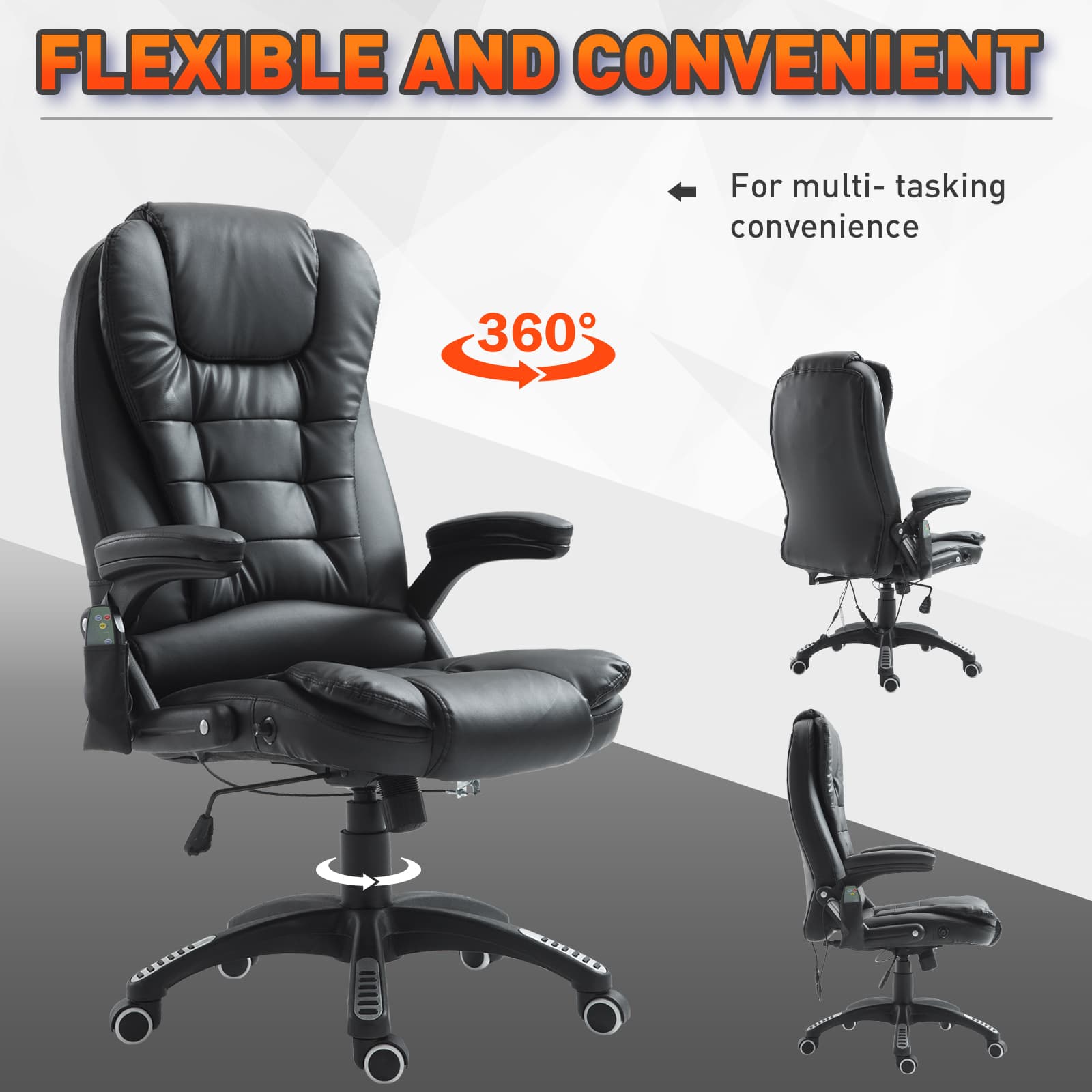 Executive Office Chairs Heated Massage High Back Reclining Office Chair Swivel Leather Adjustable Vibrating Furniture Black