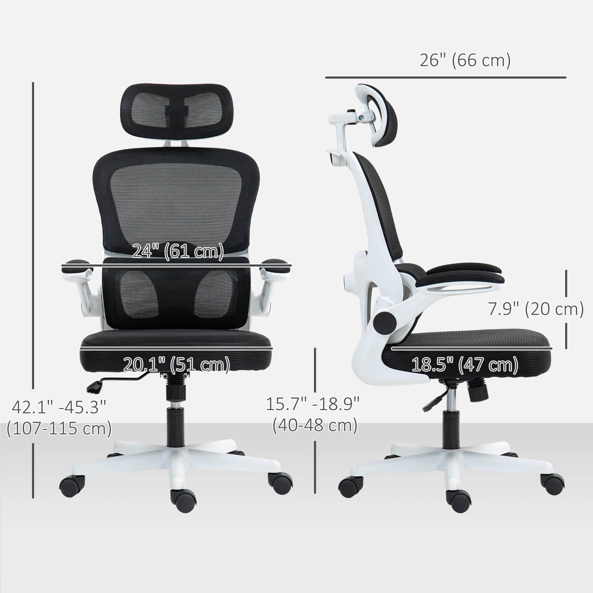 Mesh Office Chair, Ergonomic Desk Chair with Flip-up Armrest, Rotatable Headrest, Adjustable Lumbar Support, Black