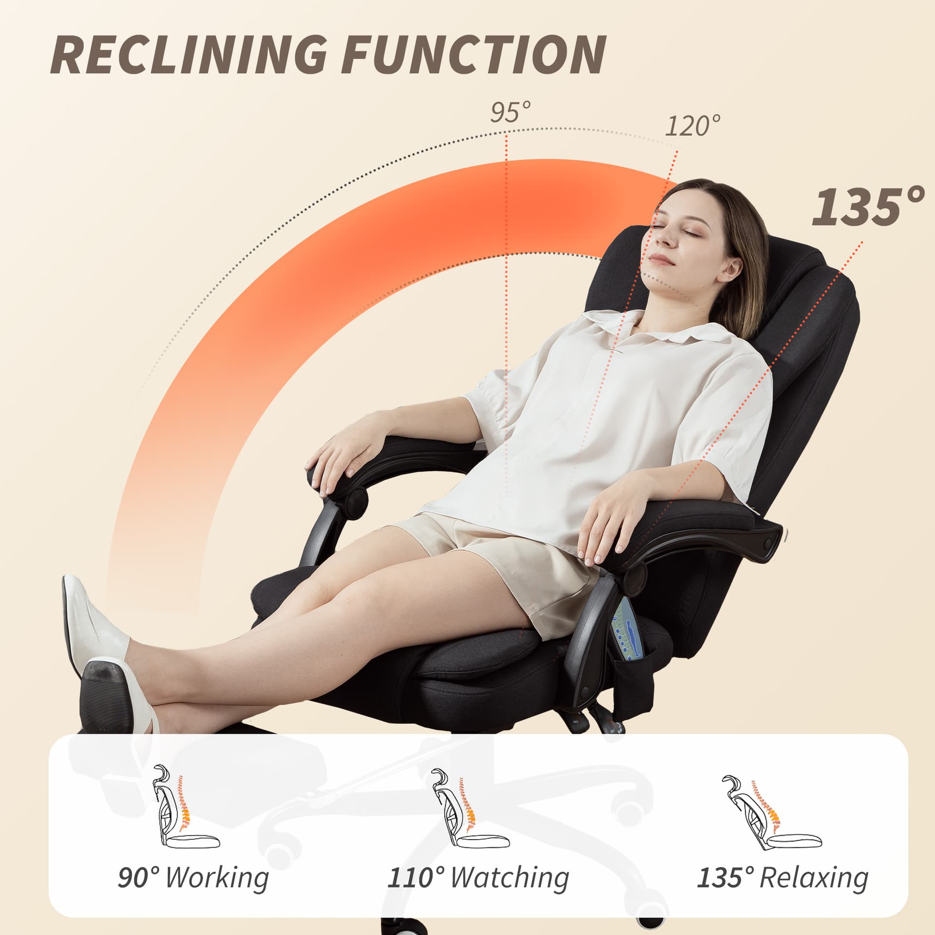 7-Point Vibrating Massage Chair, Reclining Office Chair with Footrest, Reclining Back, Adjustable Height, Black