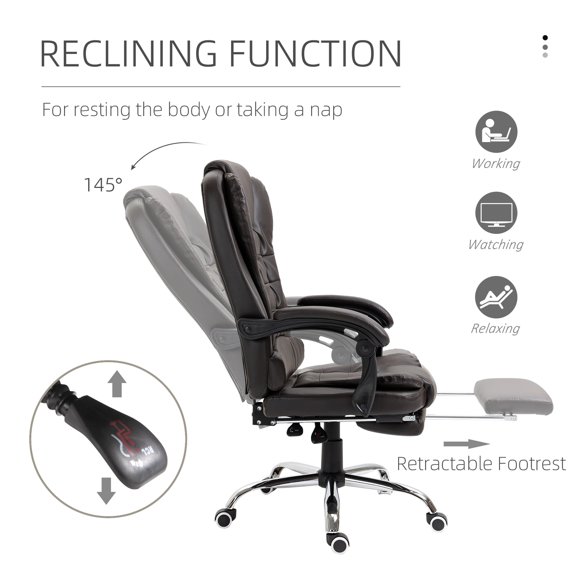 High Back Office Chair PU Leather Executive Office Chair with Retractable Footrest Padded Armrest Coffee - Executive & Manager Chairs - Office Furniture