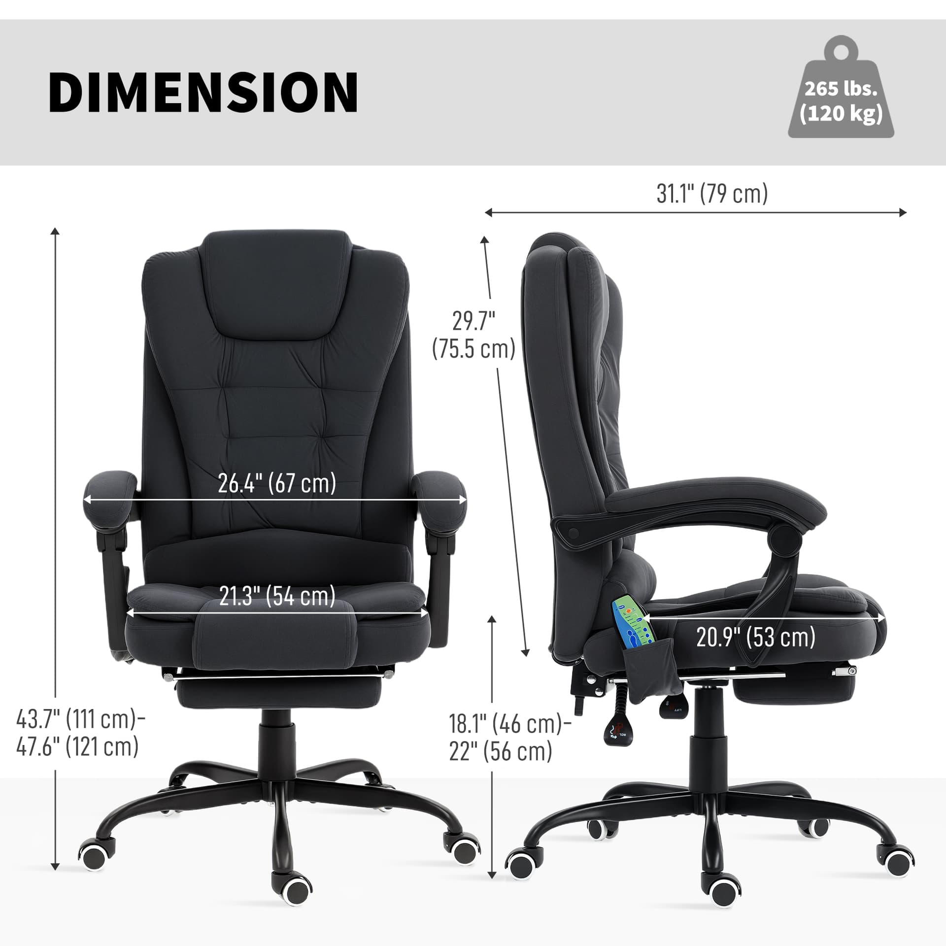 7-Point Vibrating Massage Chair, Reclining Office Chair with Footrest, Reclining Back, Adjustable Height, Black