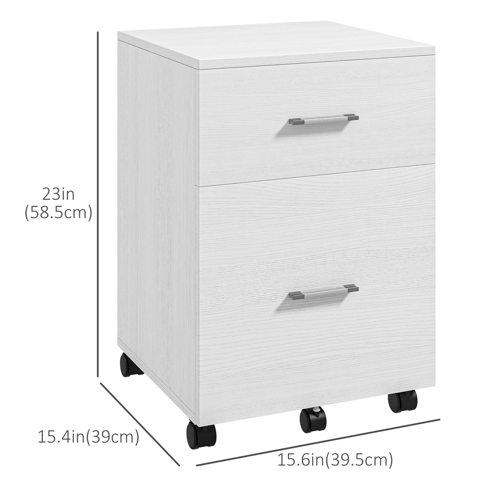 Mobile Filing Cabinet, Vertical File Cabinet with 2 Drawers, Wheels, for Letter or A4 File, White