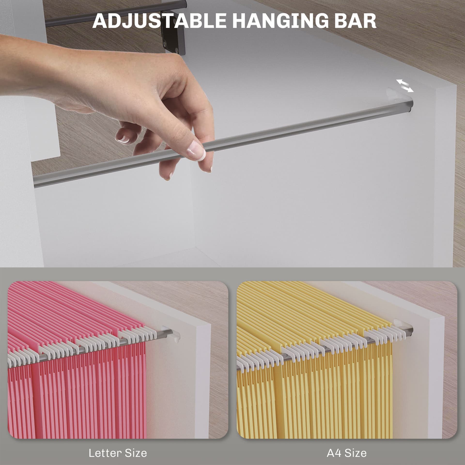 4 Drawer File Cabinet with Lock, Office Filing Cabinet, A4 Letter Size, Hanging File Folders, White