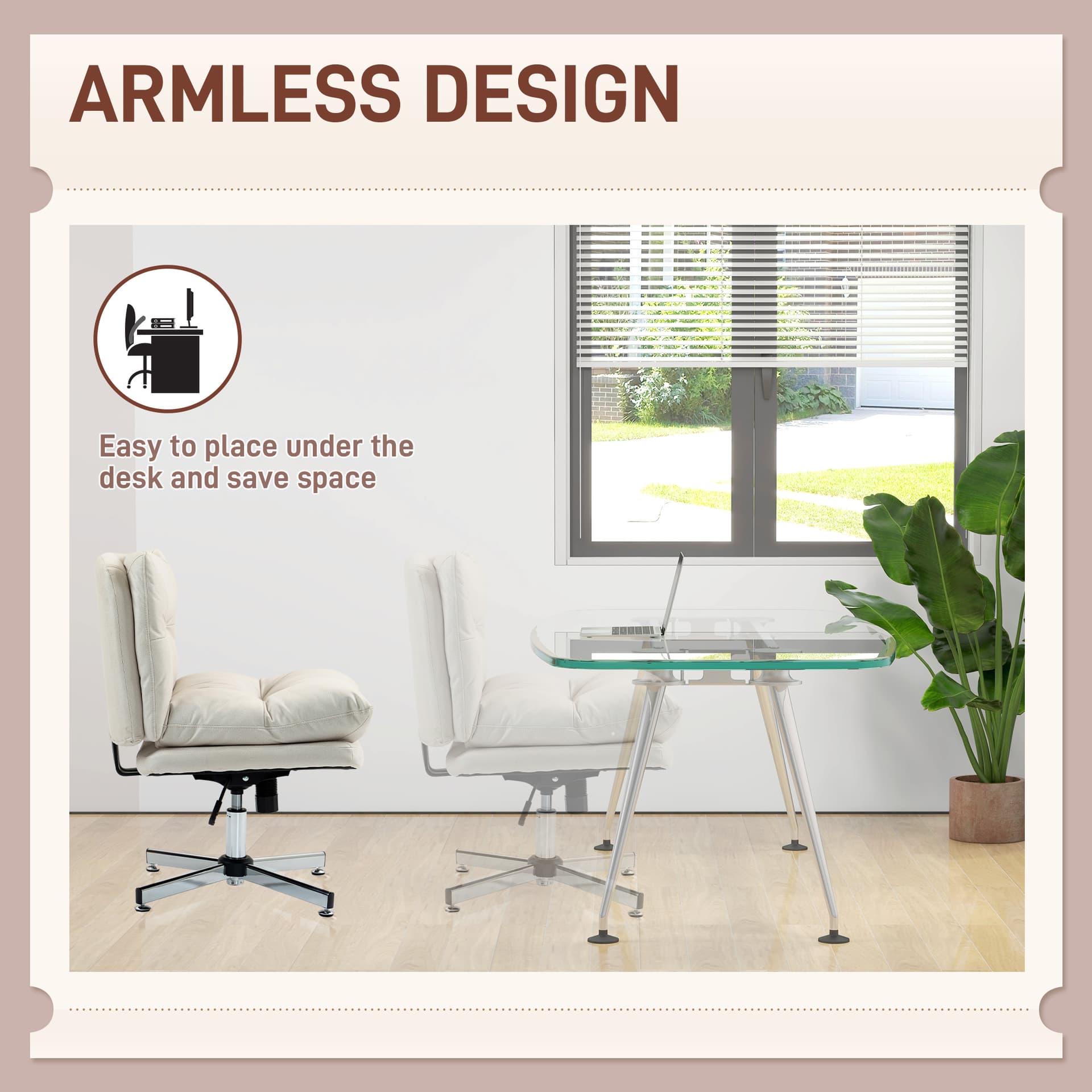 Armless Office Chair, Criss Cross Chair with Adjustable Height & Tilt Function for Home Office, Study, Light Grey