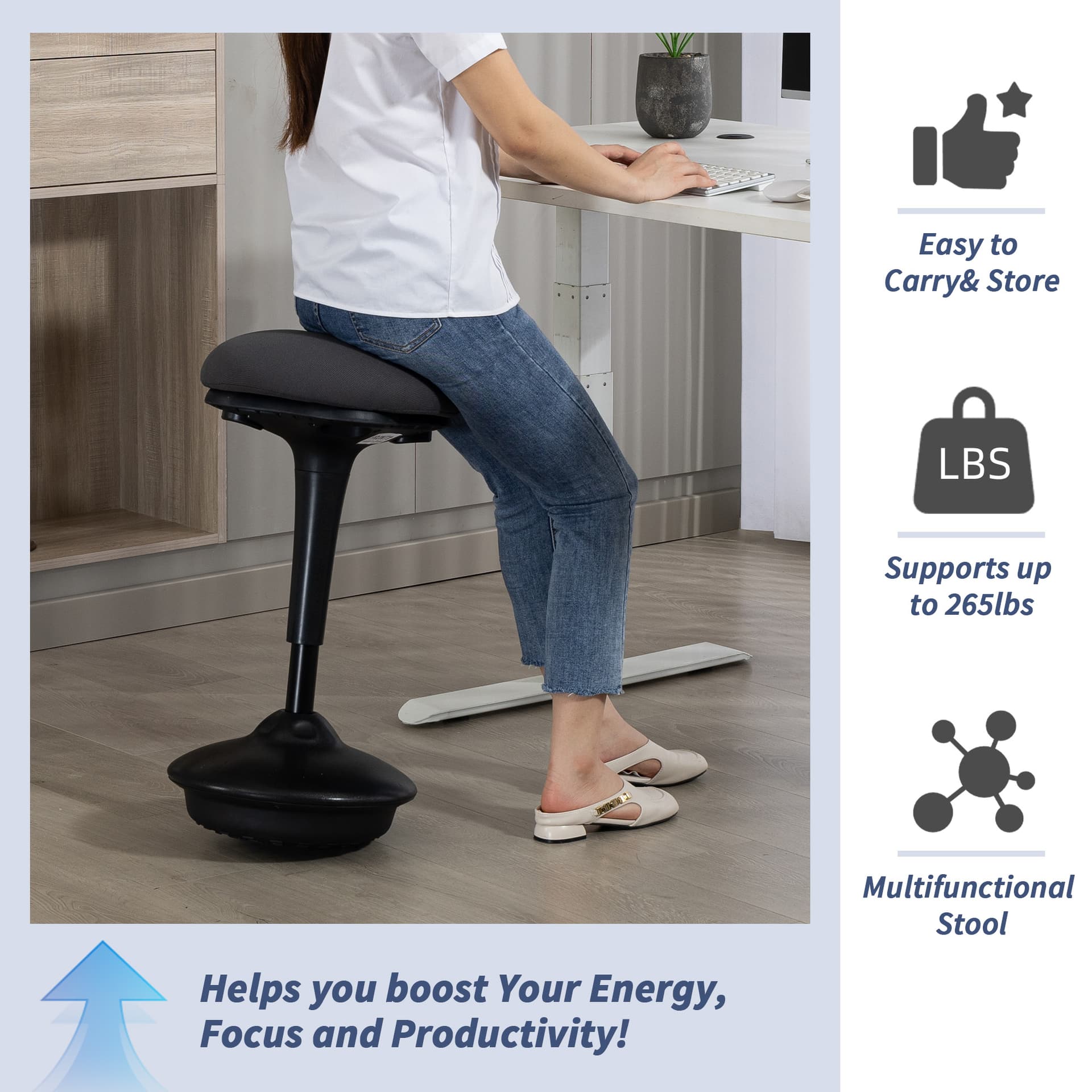 Swivel Standing Desk Chair, Backless Wobble Stool Chair, Adjustable Active Ergonomic Standing Stool with Rocking Motion
