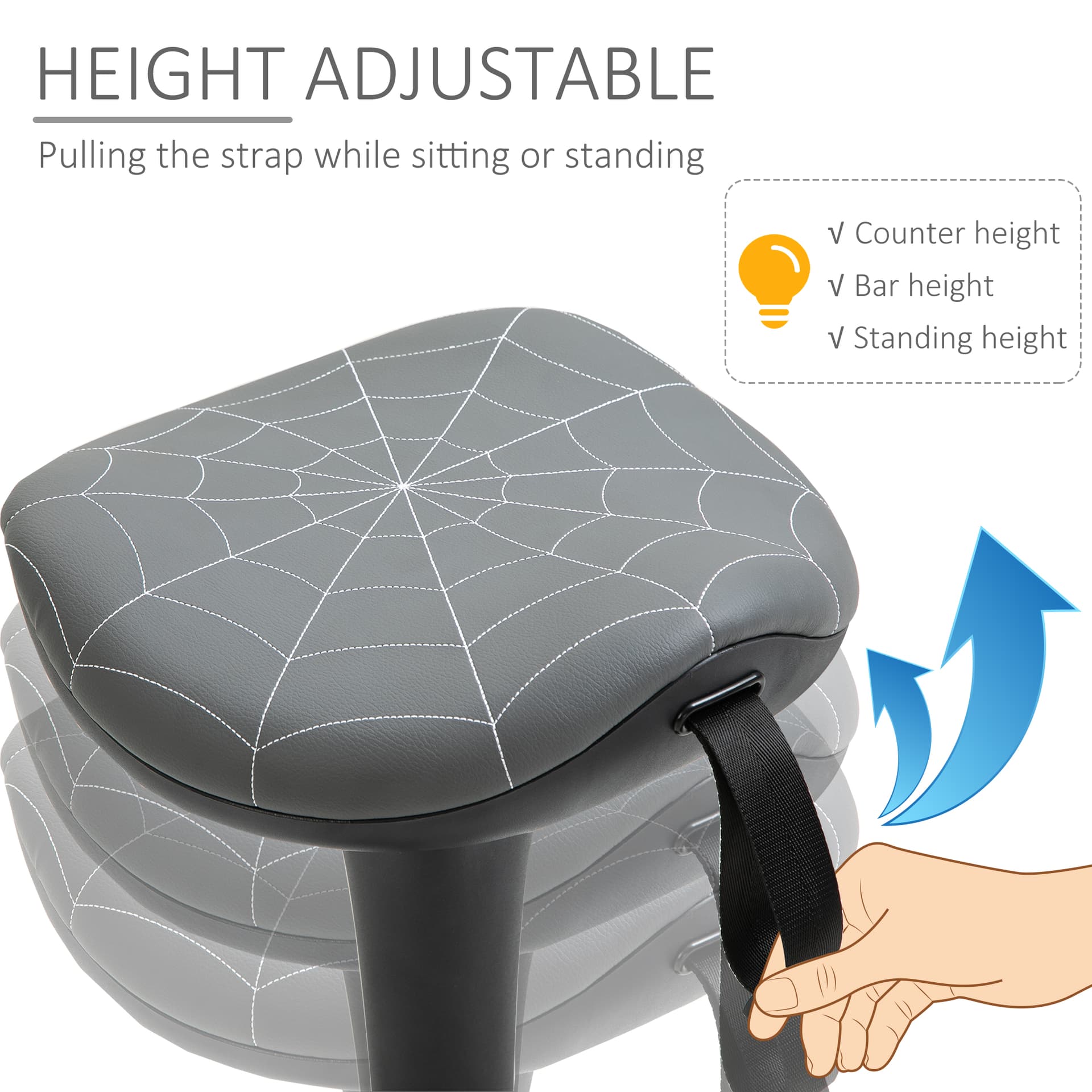 Backless Wobble Stool Chair, Standing Desk Chair, Adjustable Learning Stool for Office Desks, with Rocking Motion, Grey