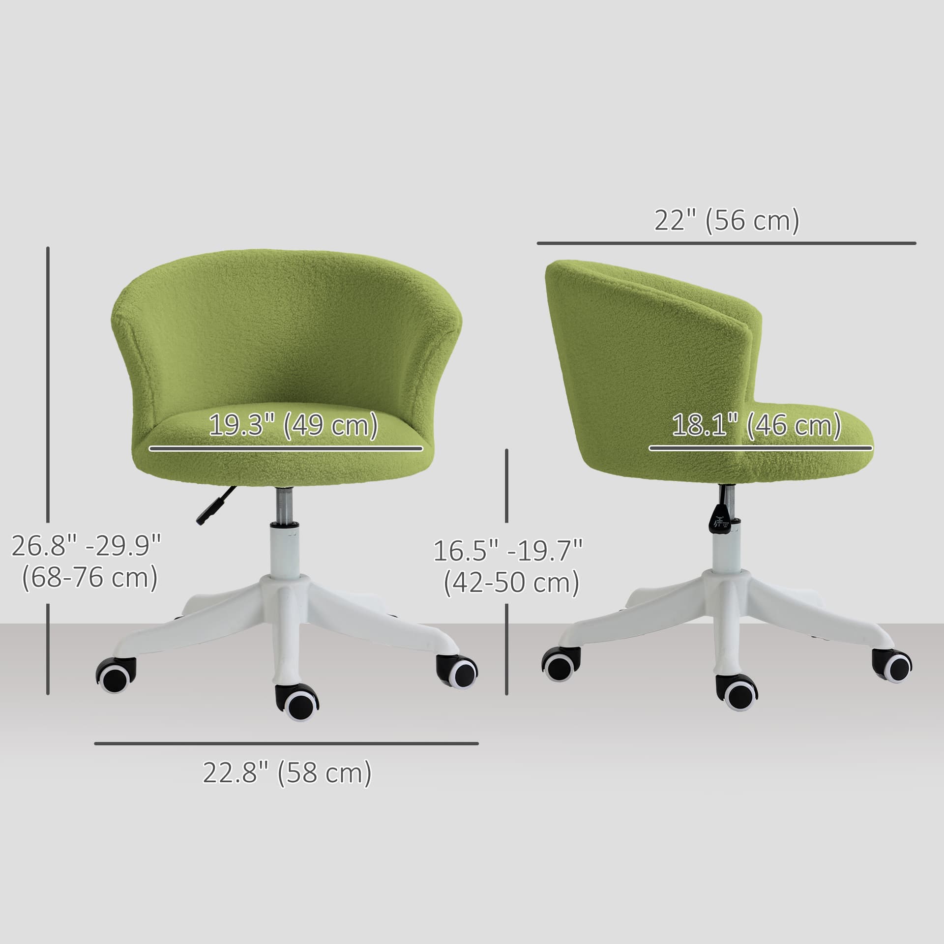 Armless Office Chair, Fluffy Computer Desk Chair with Adjustable Height, Swivel Wheels, Mid Back, Light Green