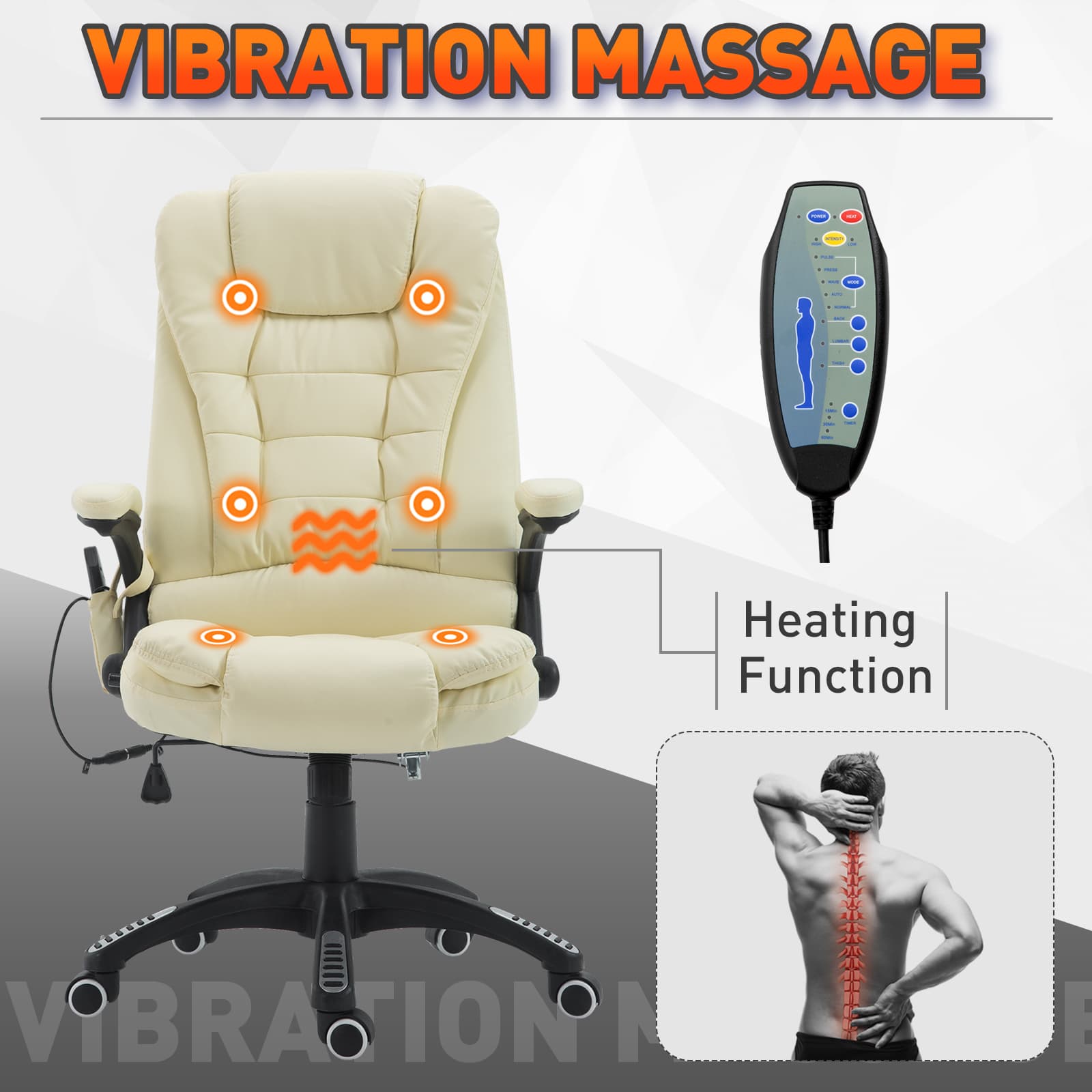 Massage Office Chairs Computer Executive Ergonomic Heated Vibrating Beige