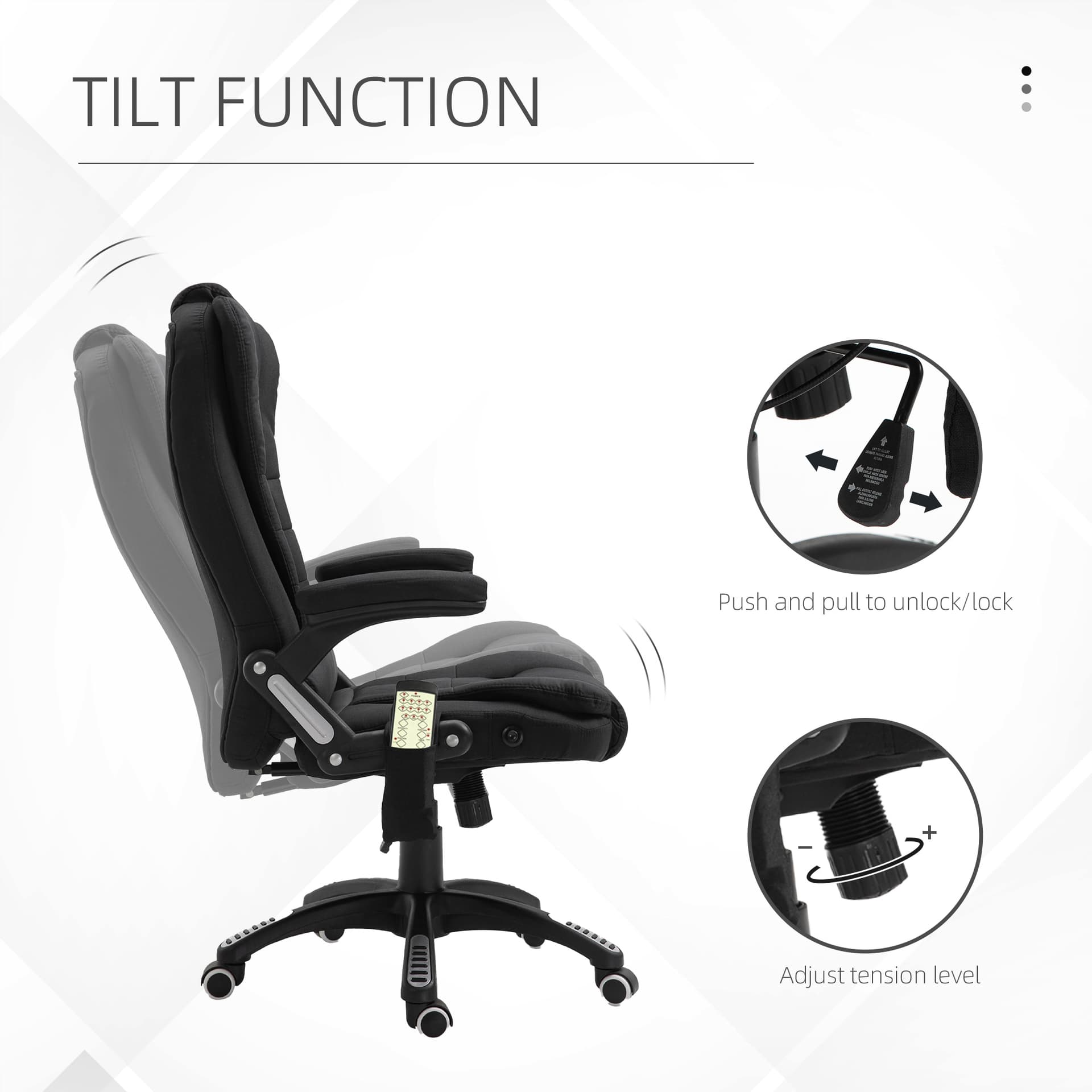 Ergonomic Office Chair Large Leather Massage Executive High Back Reclining Swivel Wheels Black