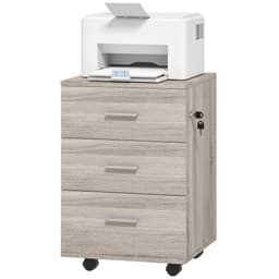 Mobile Filing Cabinet with Wheels, 3 Drawer File Cabinet with Lock and Keys for Home Office, Grey Wood Grain - Filing Cabinets - Office Furniture