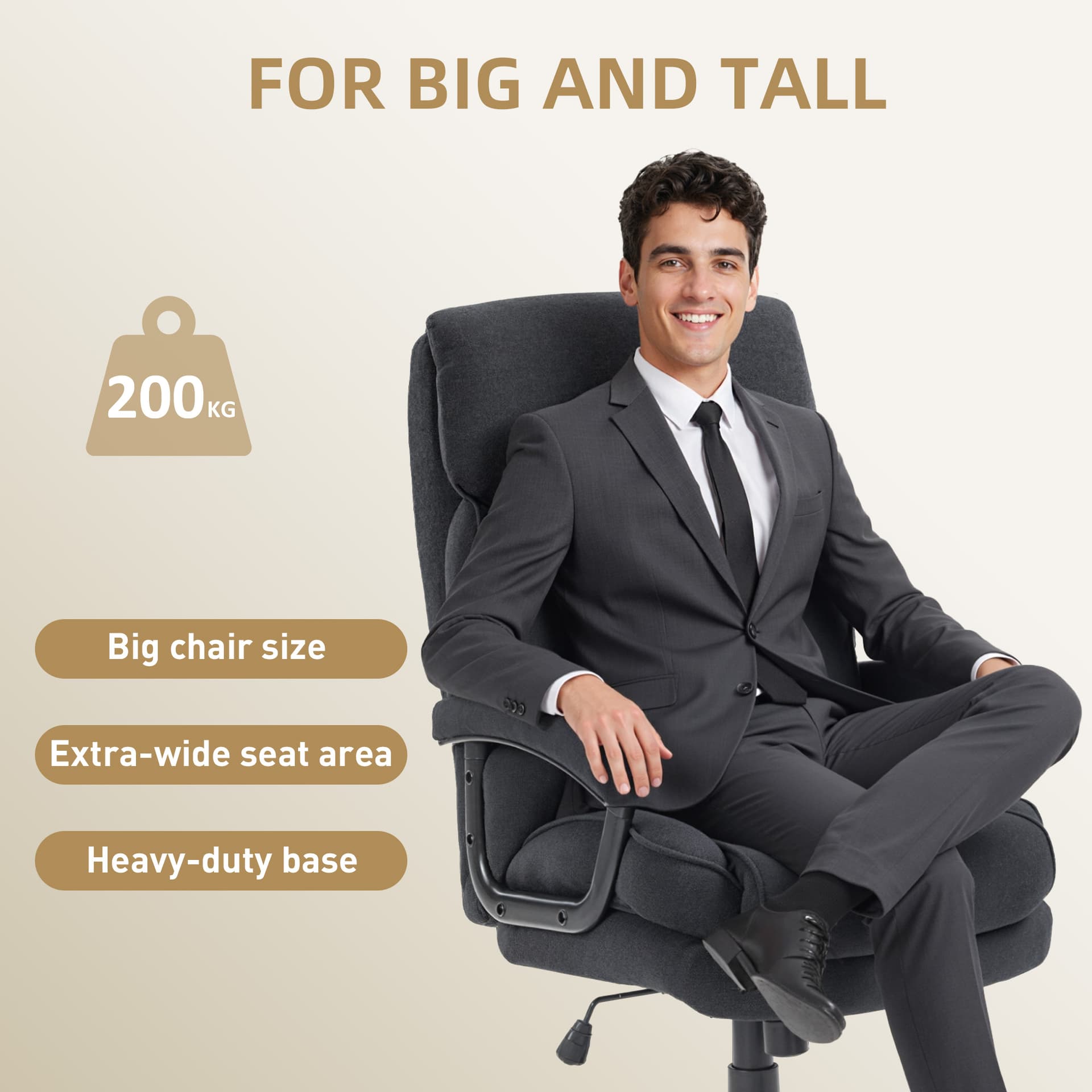 Big and Tall Executive Office Chair, Up to 450 lbs. Heavy Duty Desk Chair, Computer Chair for Heavy People, Black