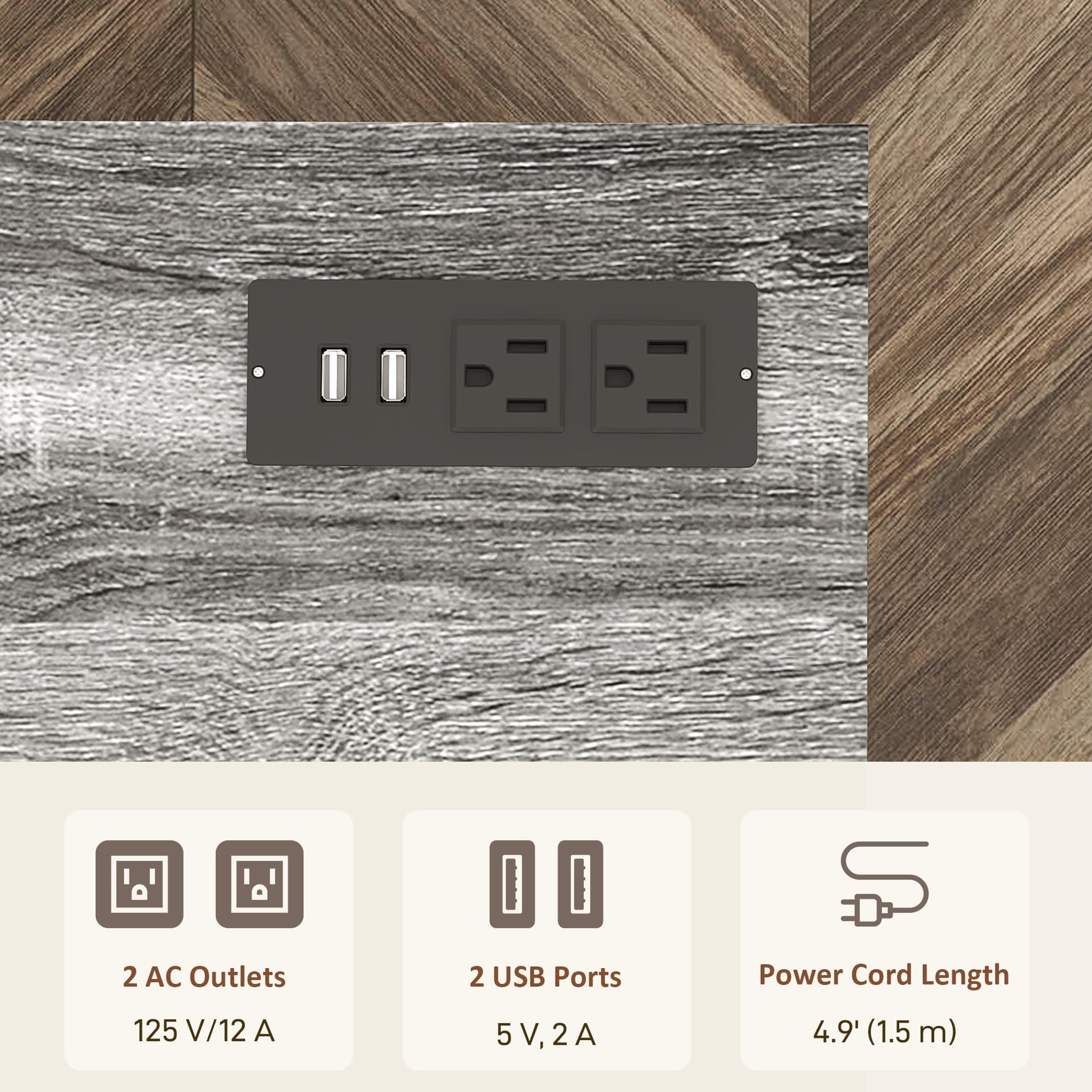 Mobile Printer Stand with Charging Station USB Ports Locking Filing Cabinet for A4 Letter Size Grey