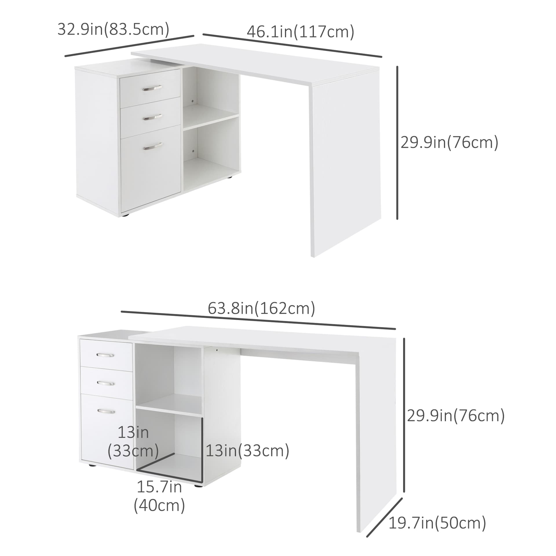 L-Shaped Desk, Computer Corner Desk with Storage Shelf, Drawer, PC Table Home Office Workstation, White
