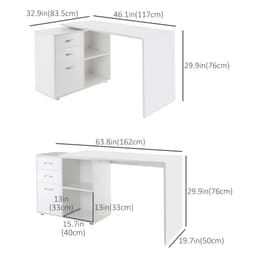 L-Shaped Desk, Computer Corner Desk with Storage Shelf, Drawer, PC Table Home Office Workstation, White
