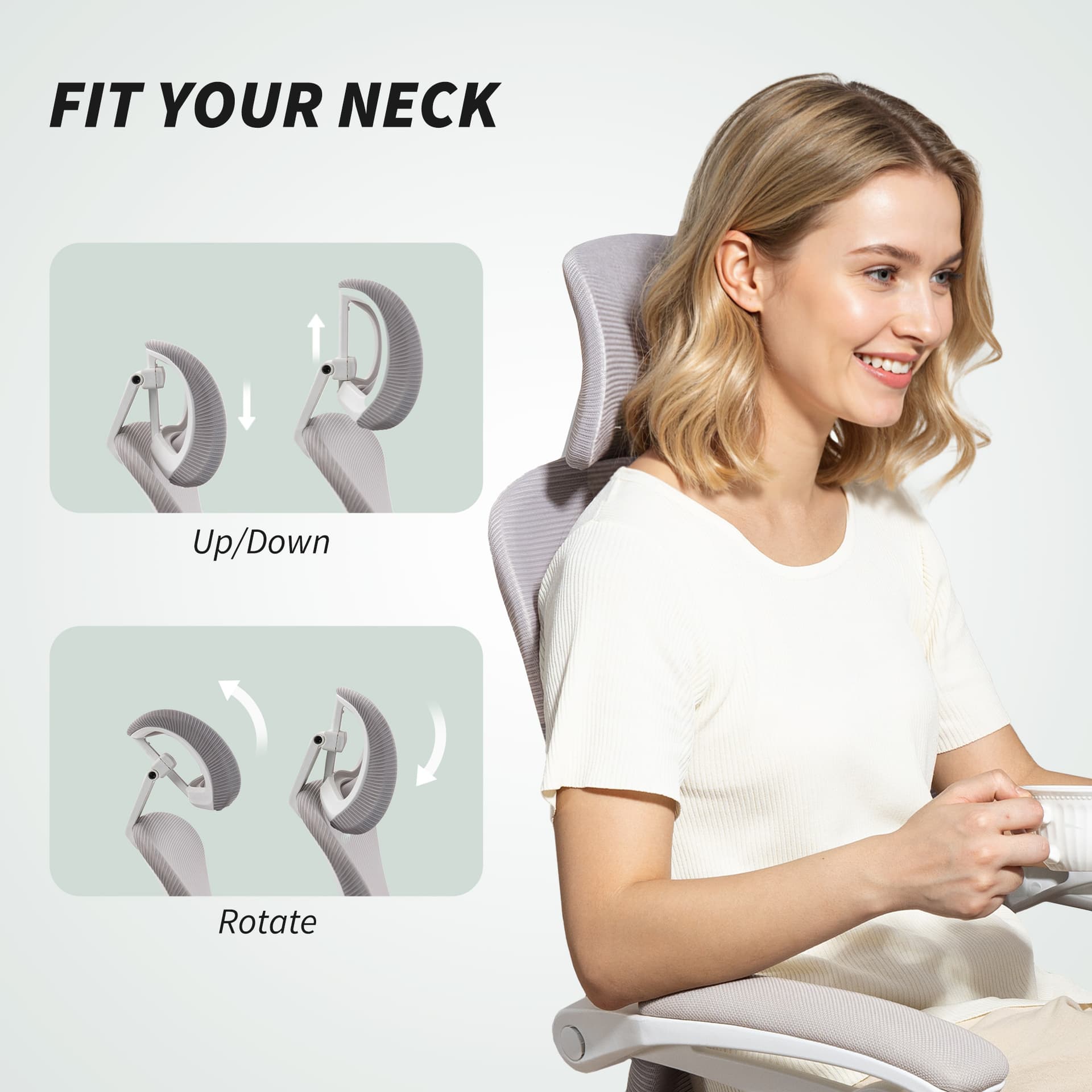 Ergonomic Office Chair, Mesh Reclining Desk Chair with Adjustable Lumbar Support, Headrest, Grey