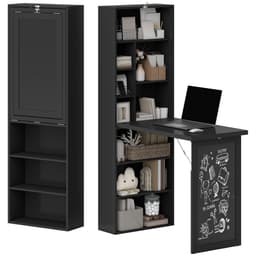 Fold-out Convertible Office Desk, Wall Mount Computer Desk with Blackboard and Side Shelf, Black - Computer Desks - Office Furniture