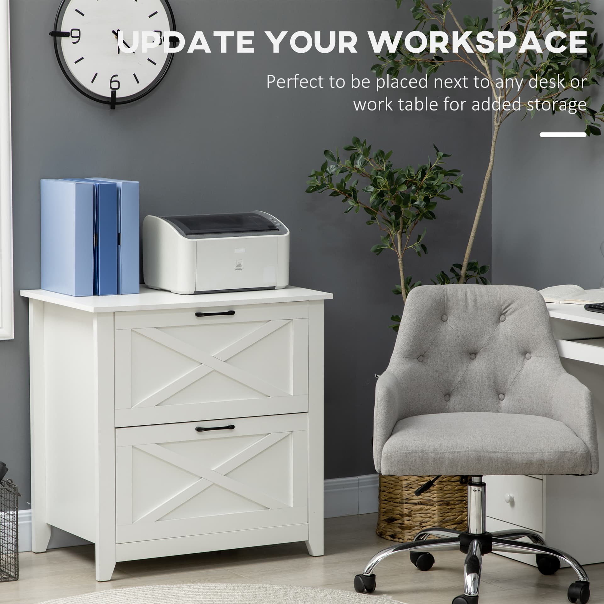 Vertical File Cabinet with Hanging Bars for A4 Size for Home Office, 29.9"x 19.7"x 30.3", White