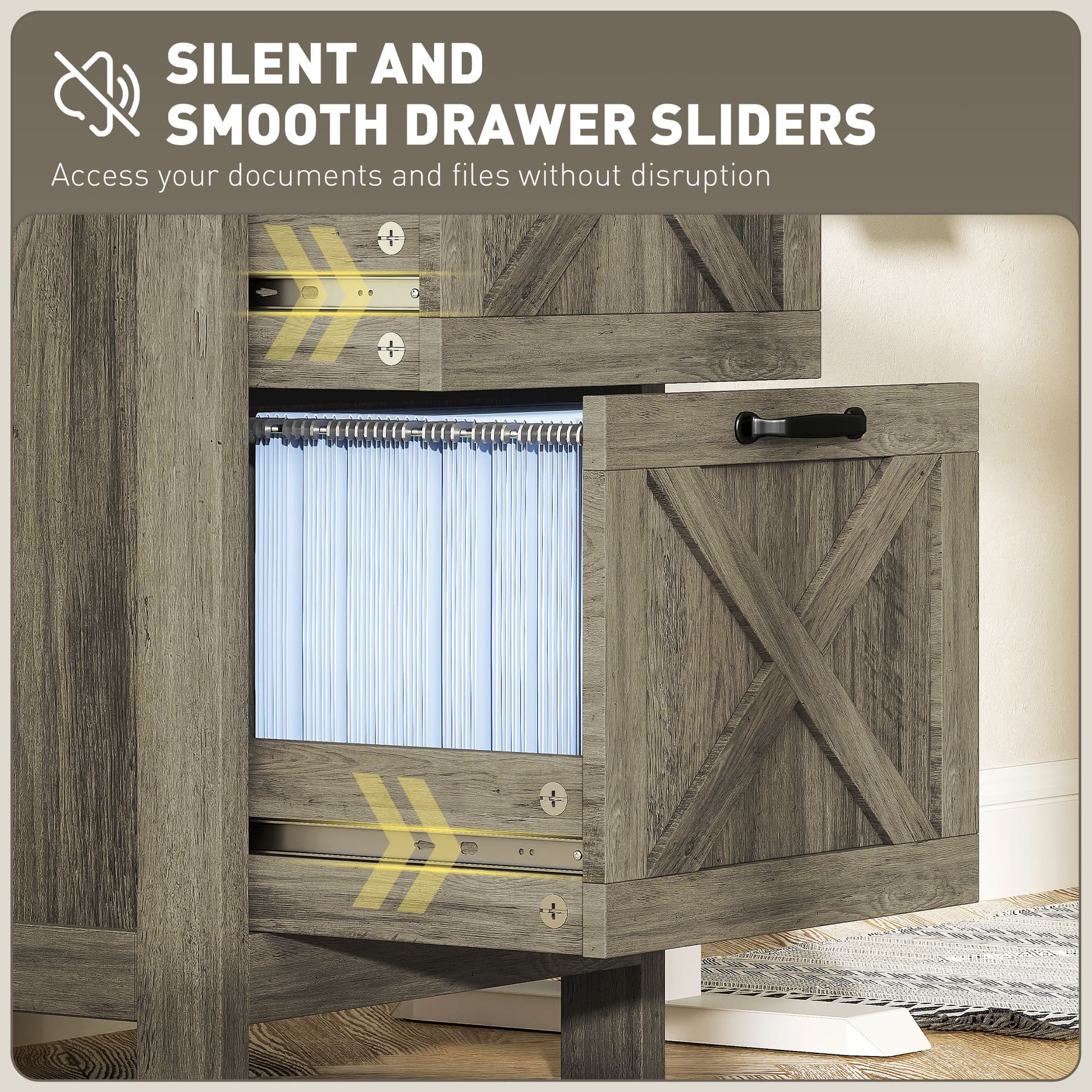 Vertical Filing Cabinet with 2 Drawers, Rustic Farmhouse Office Storage Cabinet for A4, Letter Size, Grey Wash