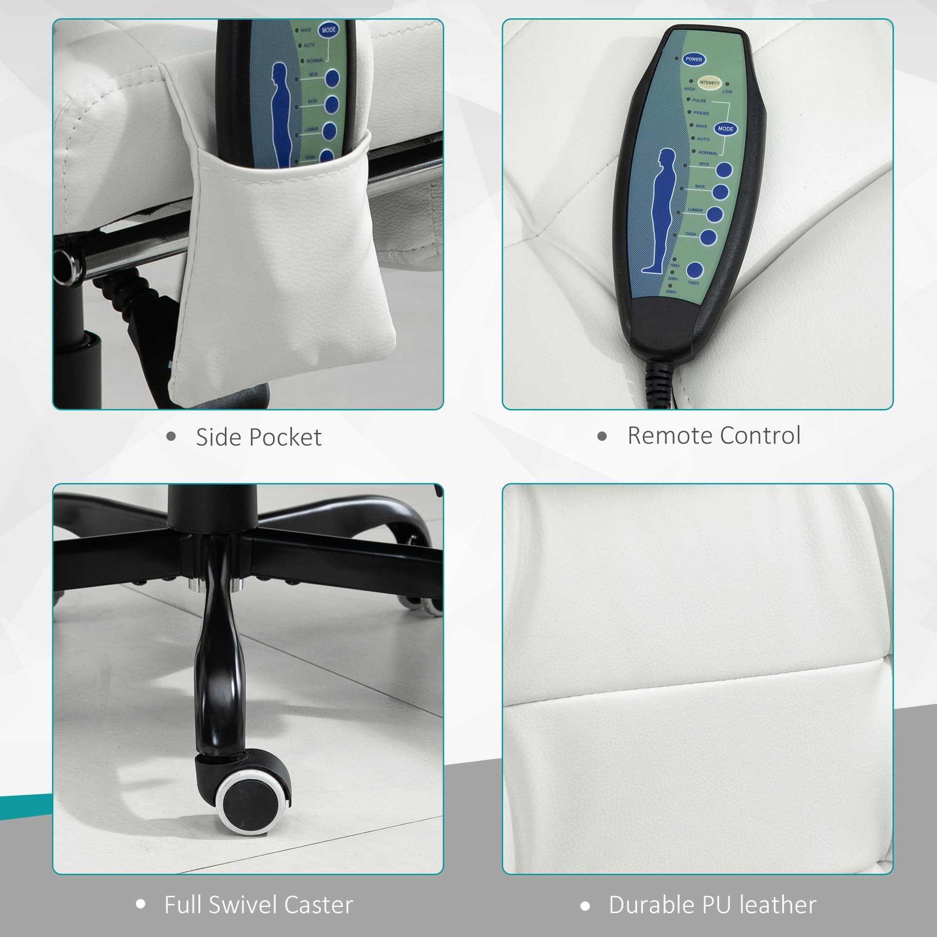 7-Point Vibrating Massage Chair, Reclining Office Chair with Footrest, Reclining Back, Adjustable Height, White